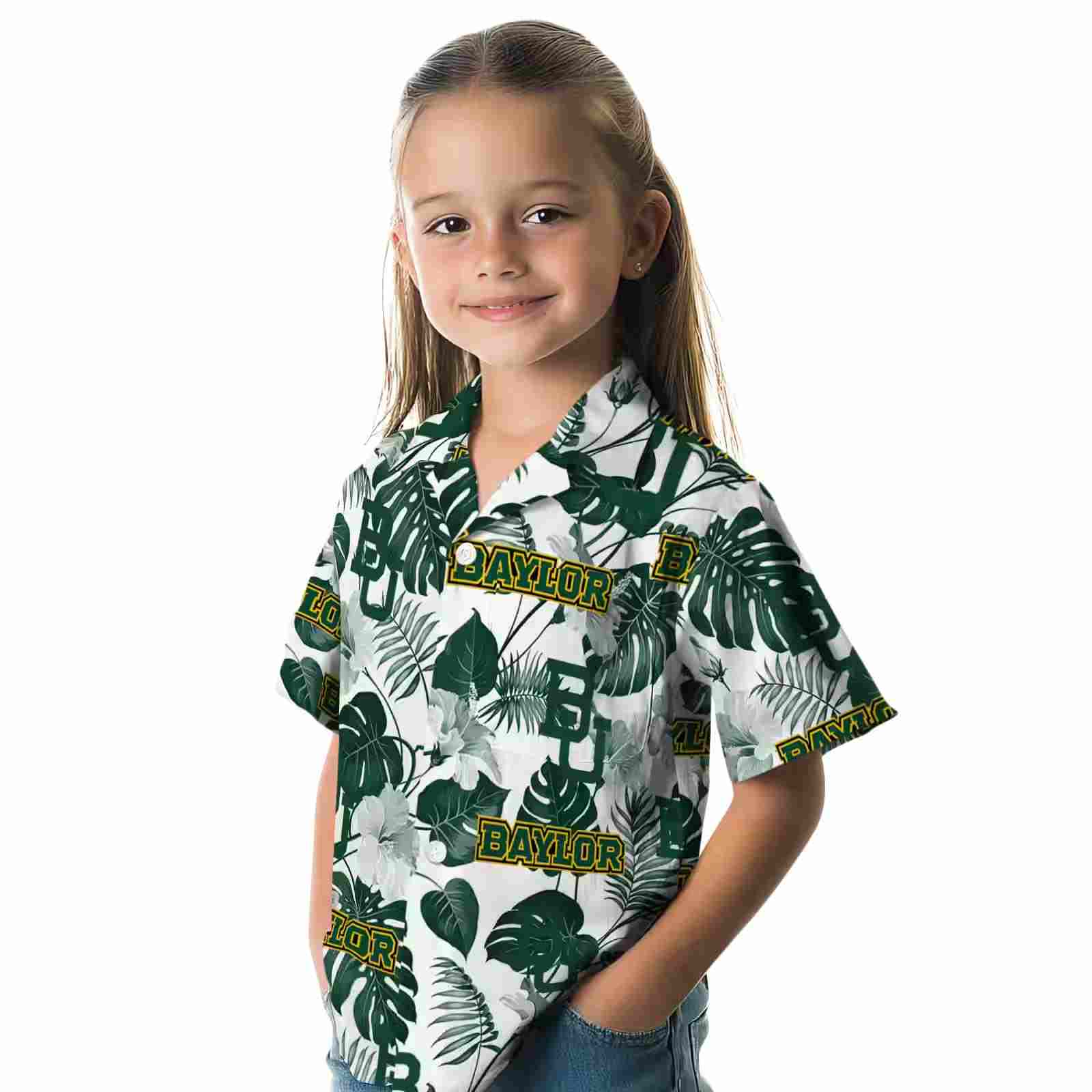 baylor bears tropical plants green white hawaiian shirt premium grade