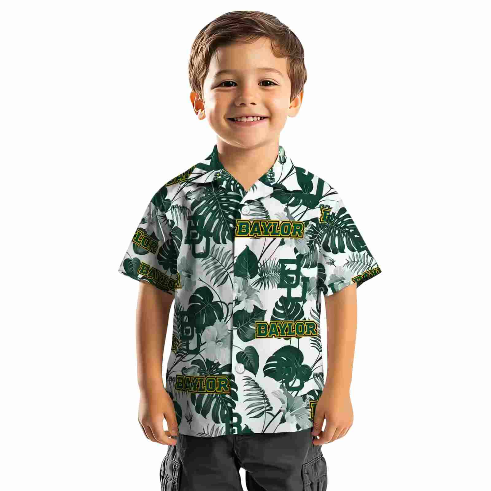 baylor bears tropical plants green white hawaiian shirt top rated