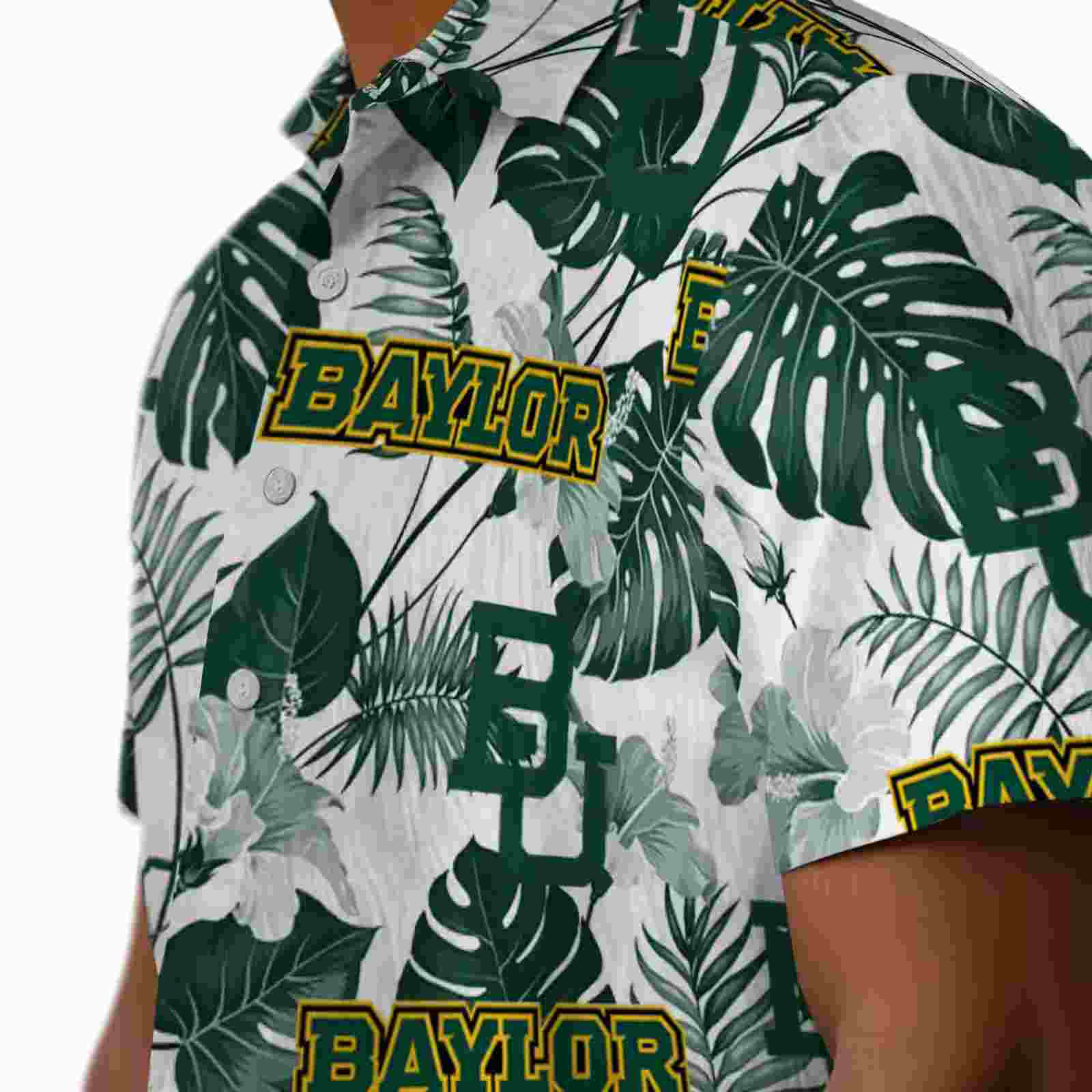 baylor bears tropical plants green white hawaiian shirt trendy