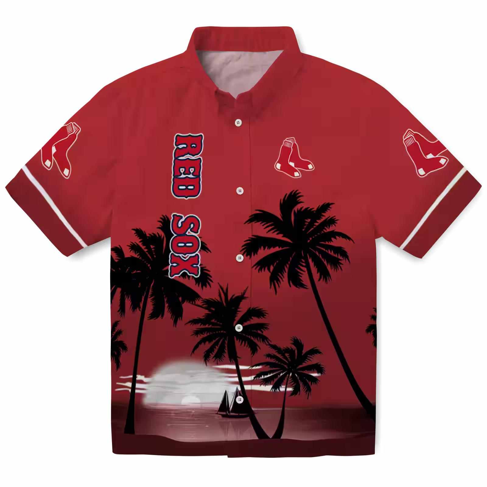 Boston Red Sox Beach Sunset Red Black Hawaiian Shirt