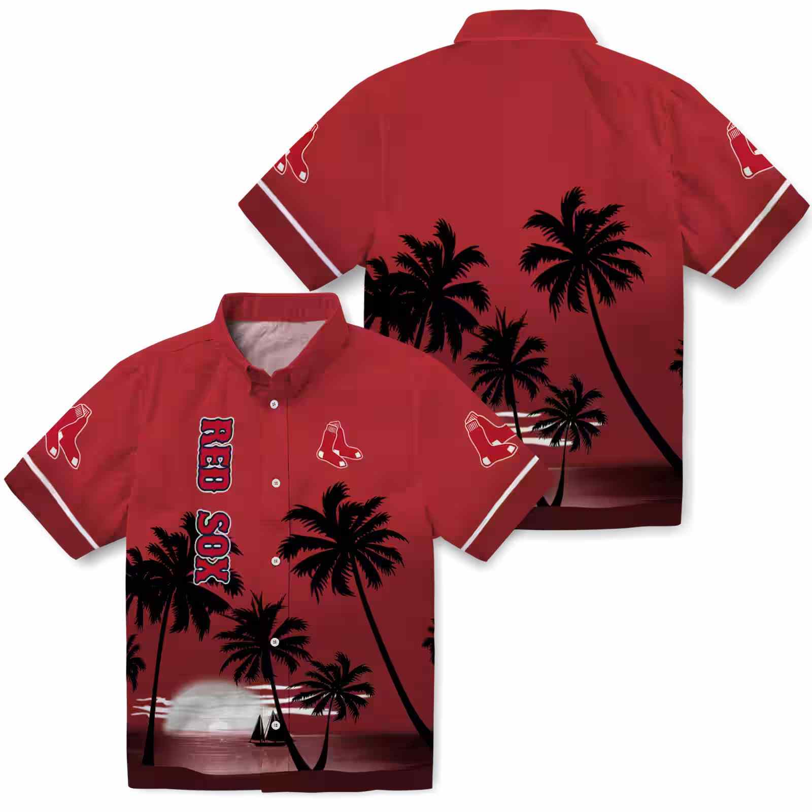 boston red sox beach sunset red black hawaiian shirt high quality