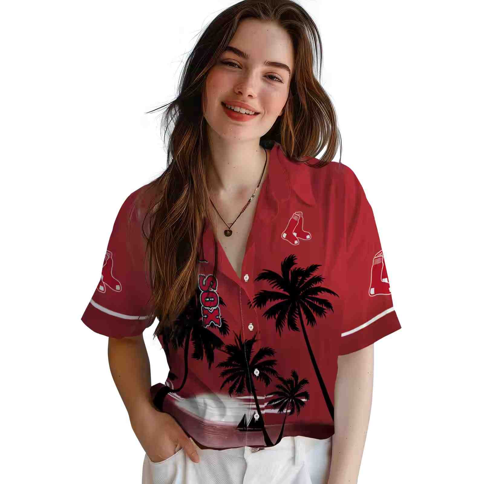 boston red sox beach sunset red black hawaiian shirt latest model