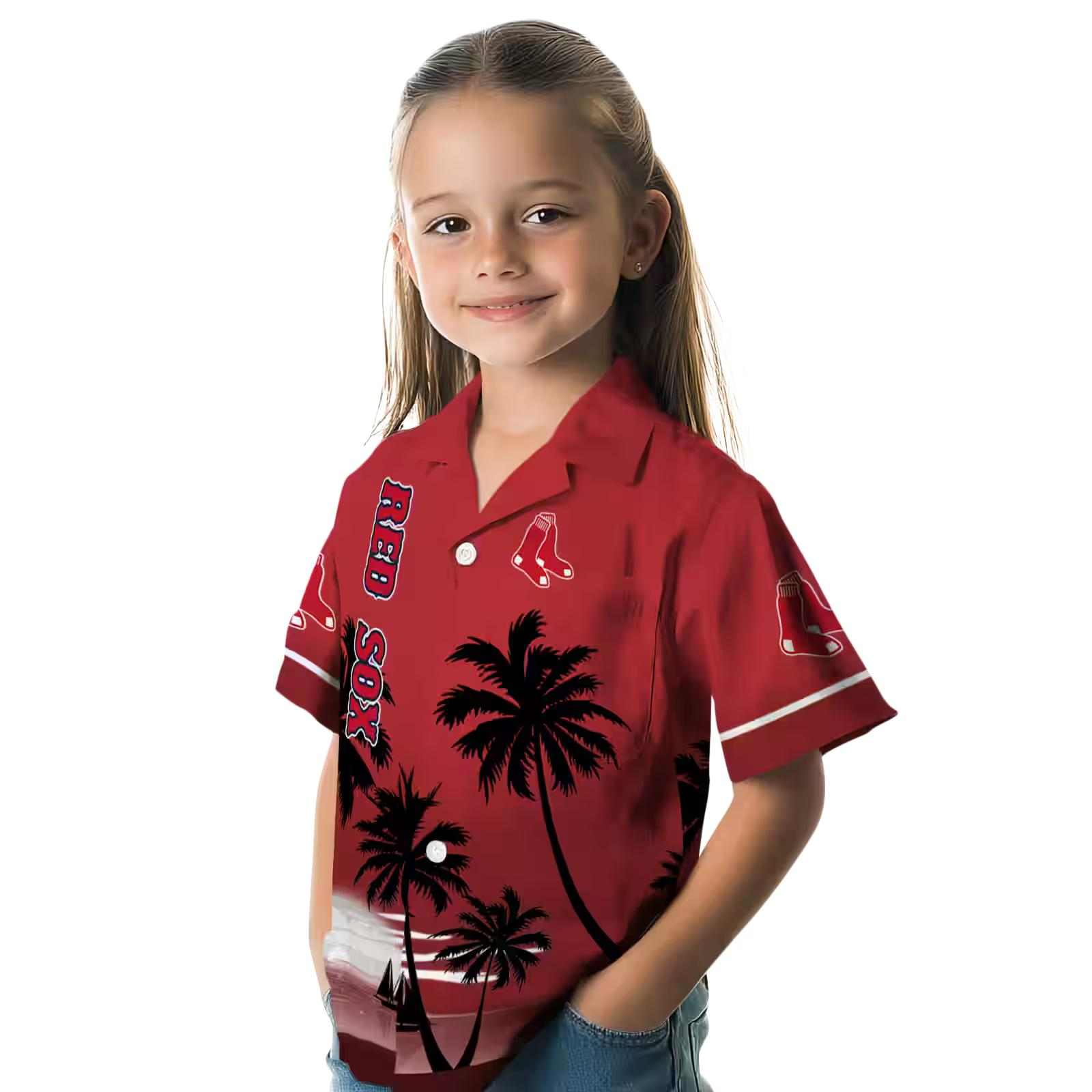 boston red sox beach sunset red black hawaiian shirt premium grade