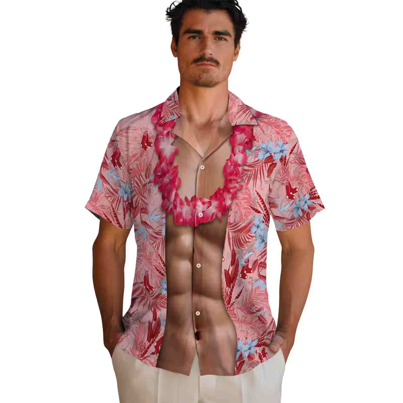 boston red sox chest illusion red hawaiian shirt fashion forward