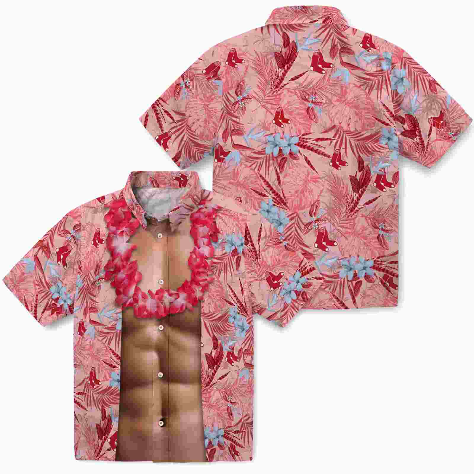 boston red sox chest illusion red hawaiian shirt high quality