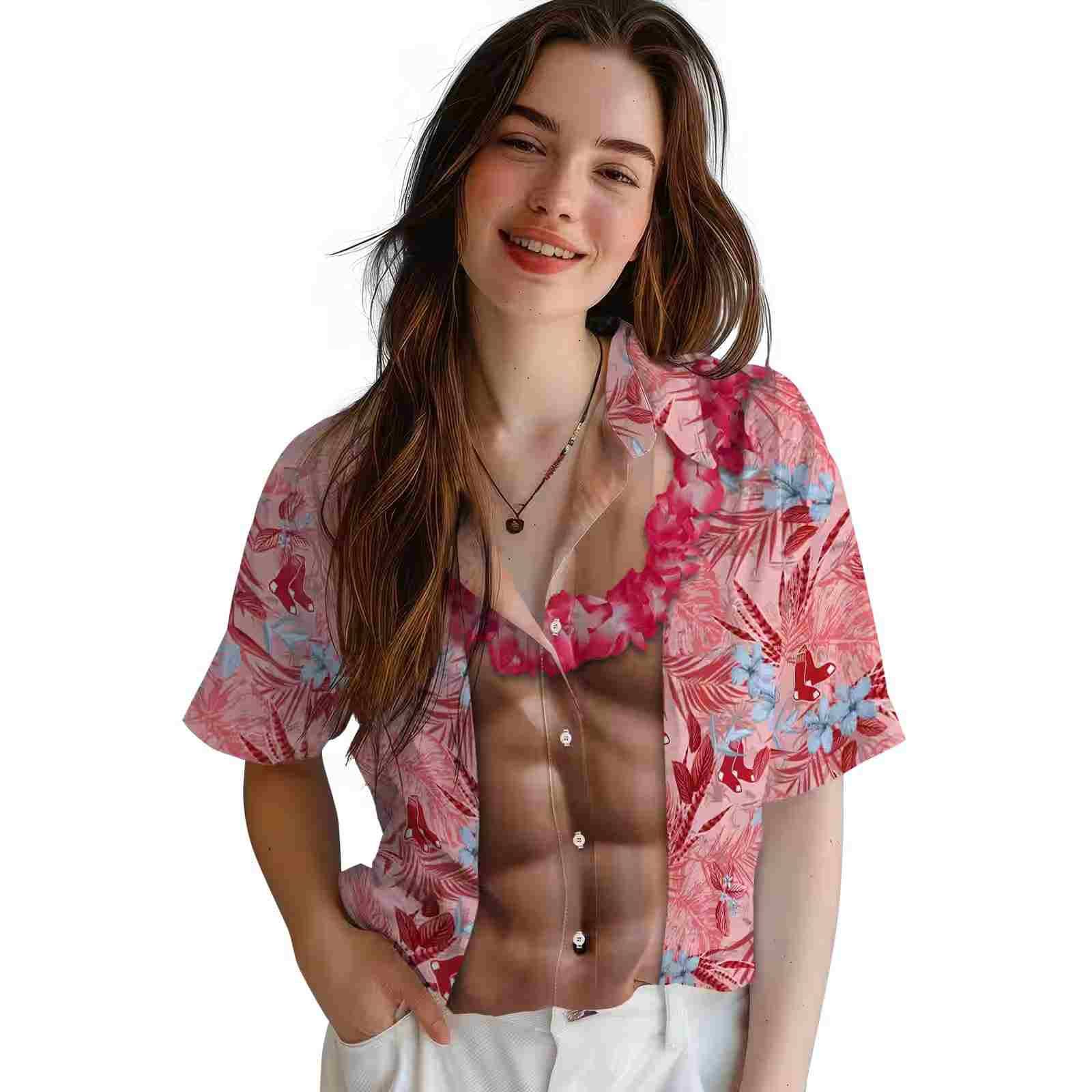 boston red sox chest illusion red hawaiian shirt latest model