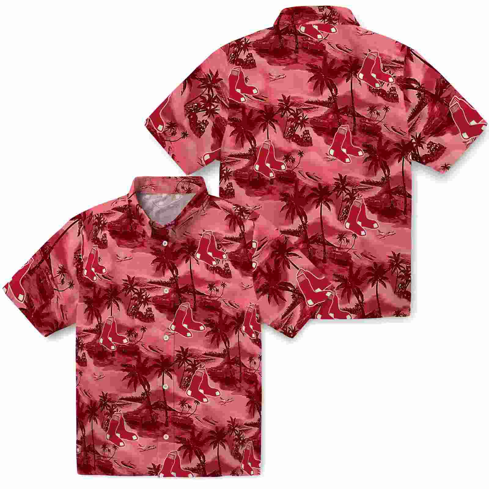 boston red sox coastal palms red hawaiian shirt high quality