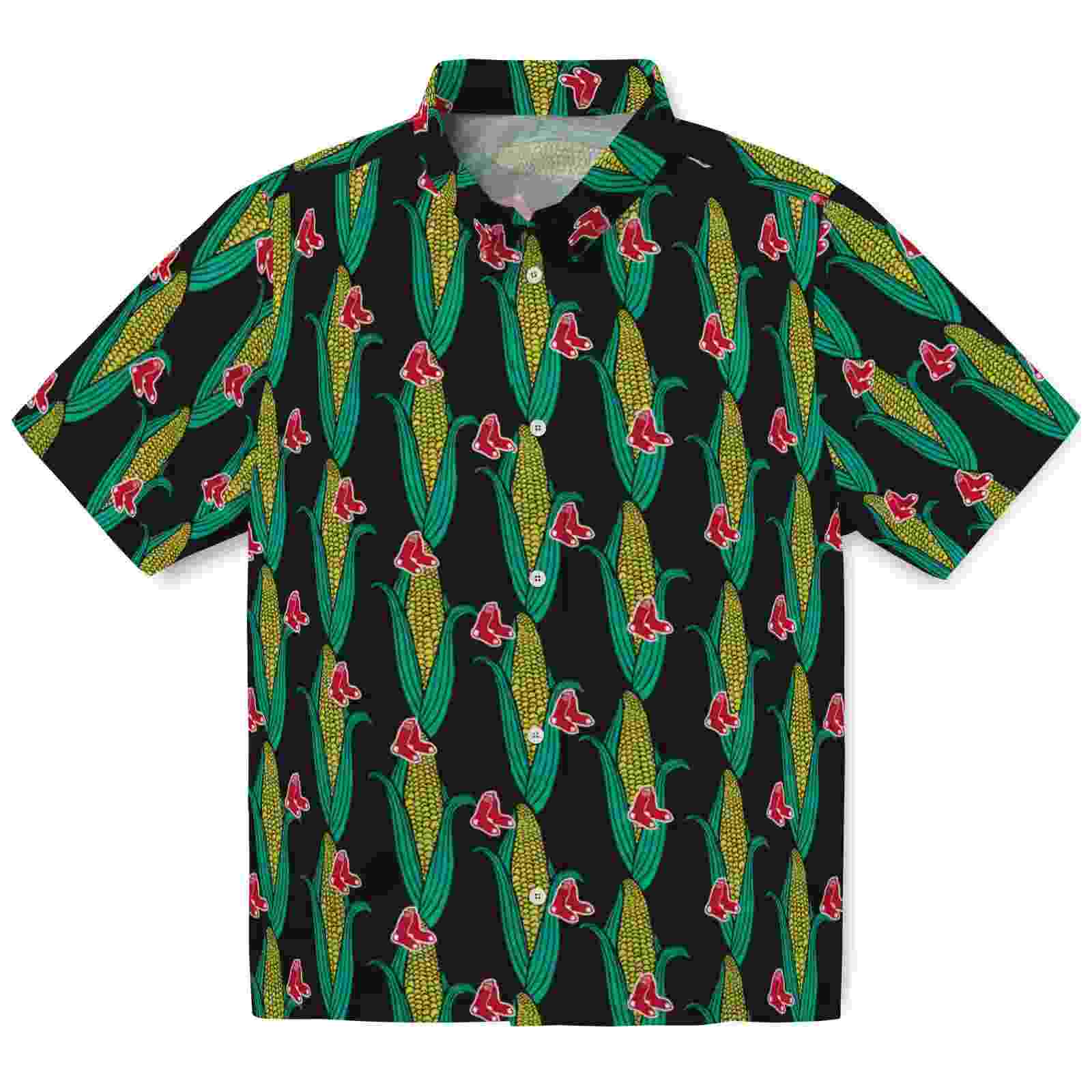 Boston Red Sox Corn Motifs Black Green Hawaiian Shirt