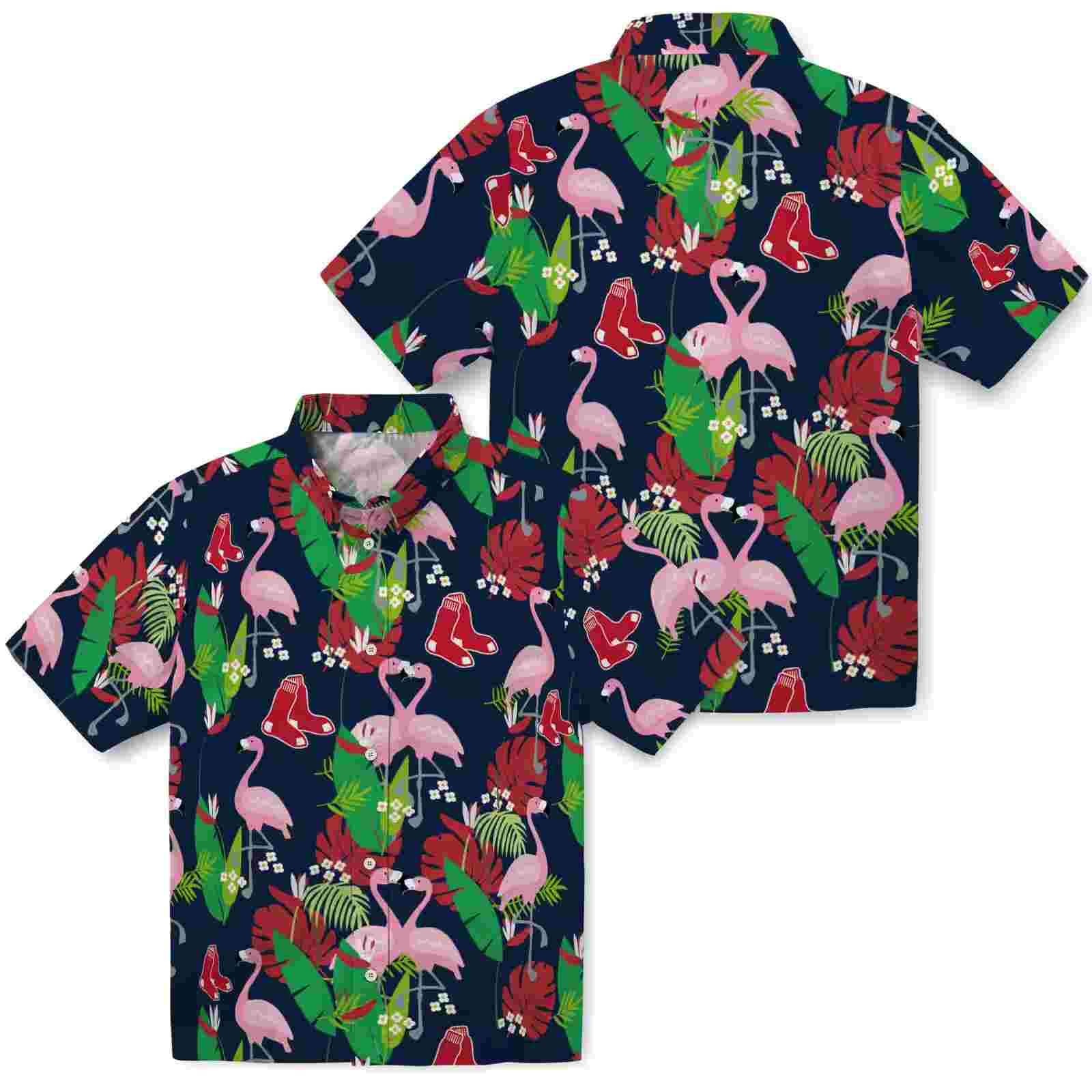 boston red sox flamingo foliage red green hawaiian shirt high quality