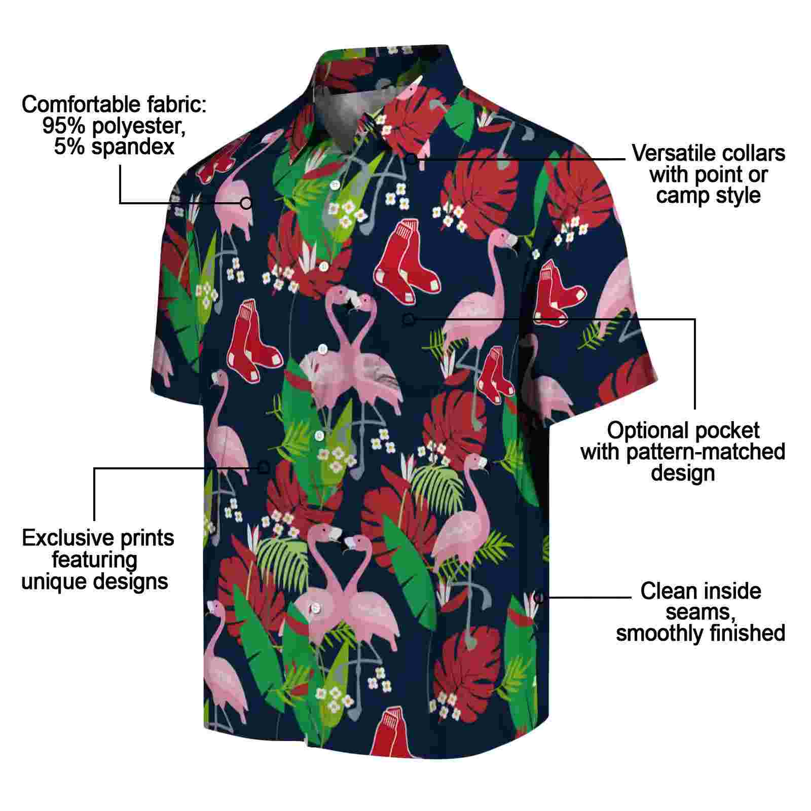 boston red sox flamingo foliage red green hawaiian shirt new arrival