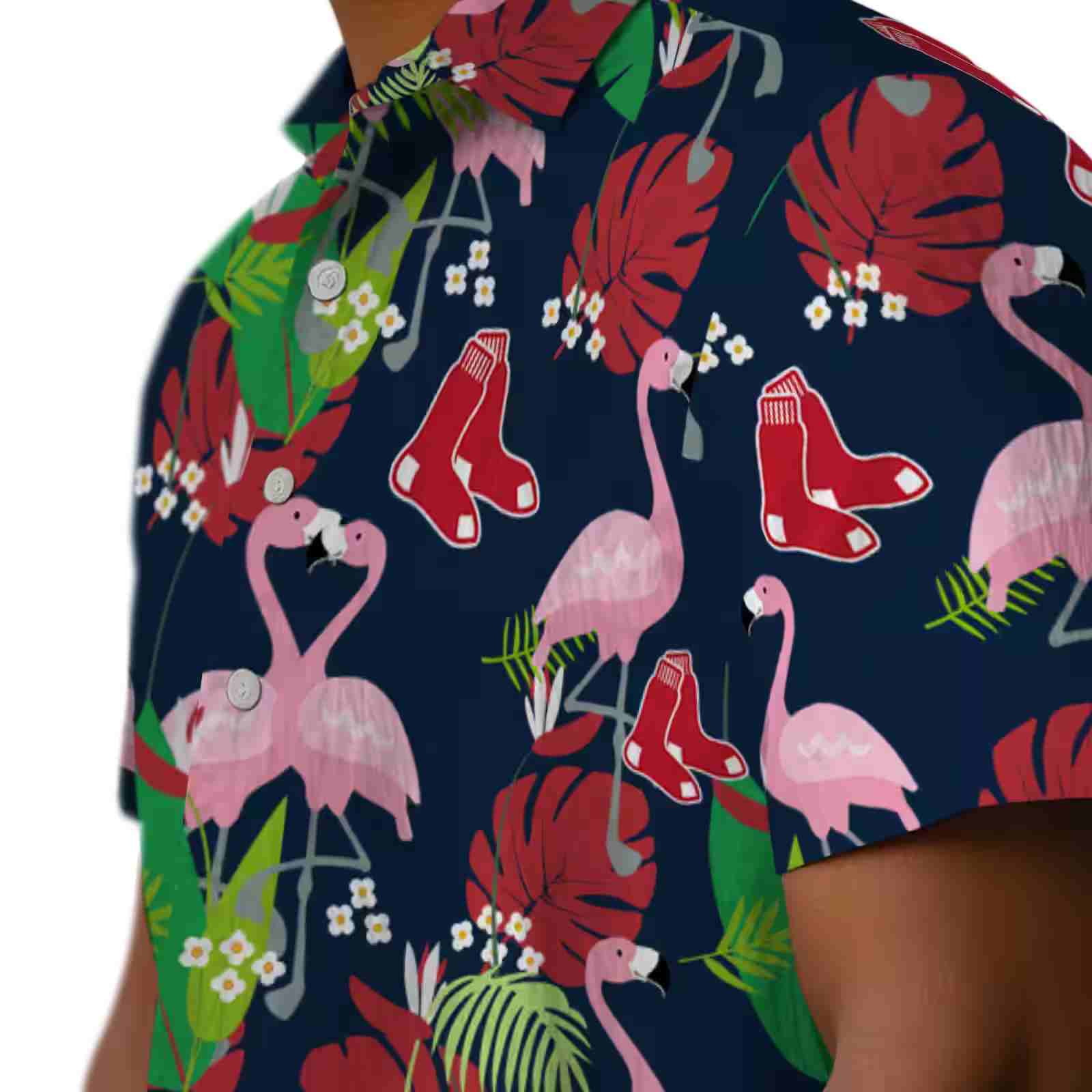 boston red sox flamingo foliage red green hawaiian shirt trendy