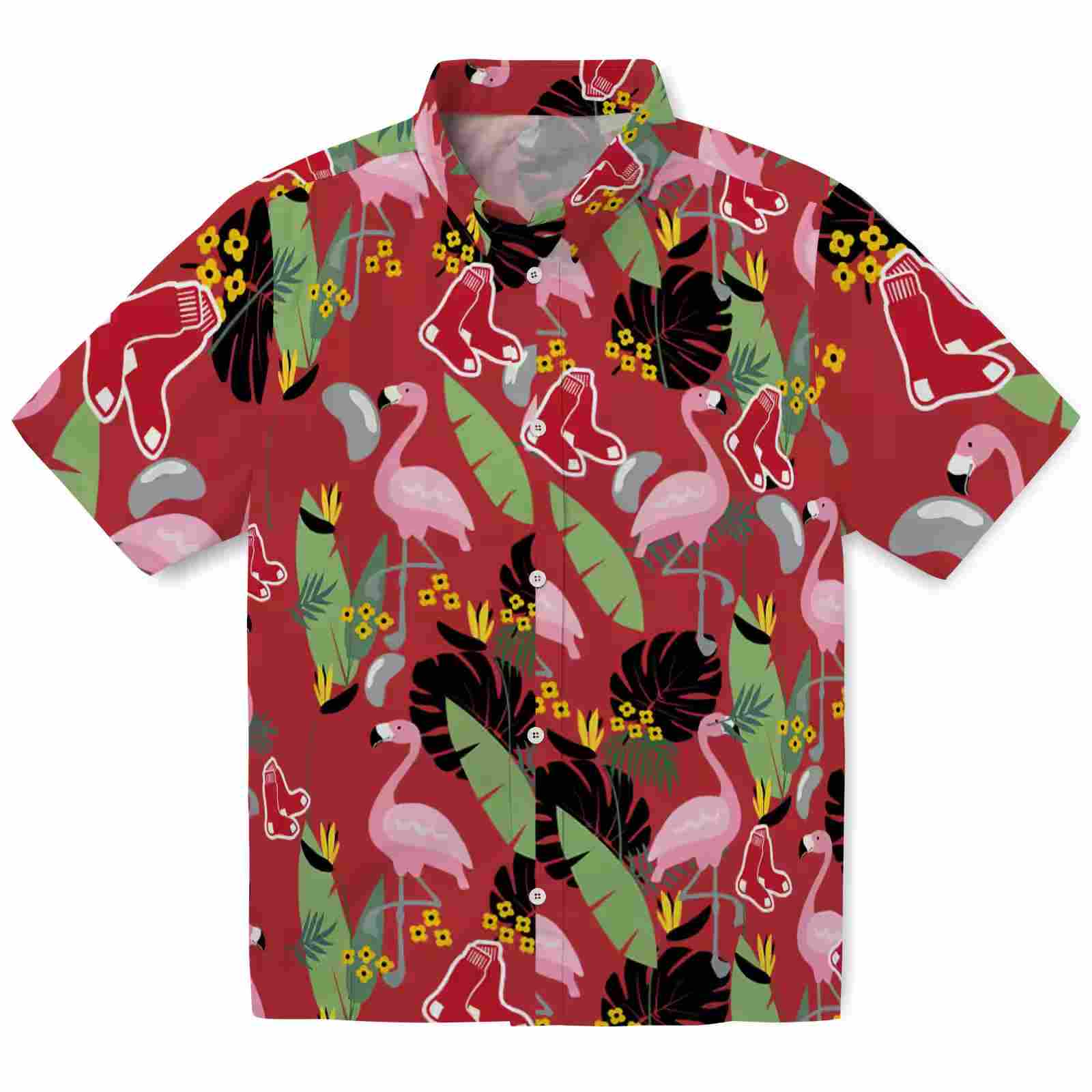 Boston Red Sox Flamingo Leaves Red Hawaiian Shirt