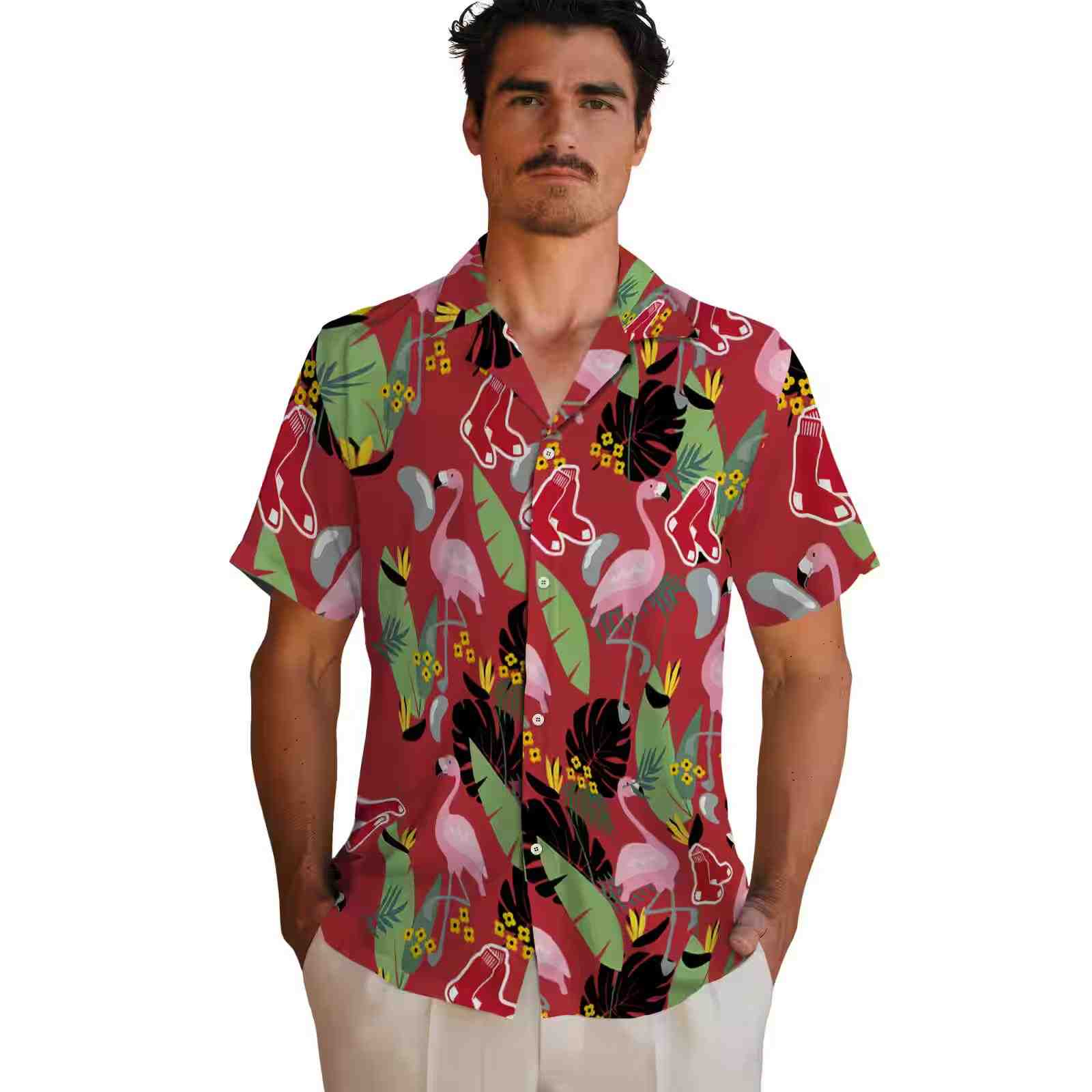 boston red sox flamingo leaves red hawaiian shirt fashion forward