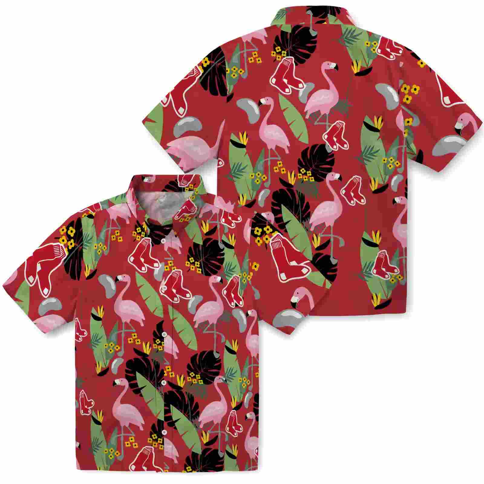 boston red sox flamingo leaves red hawaiian shirt high quality