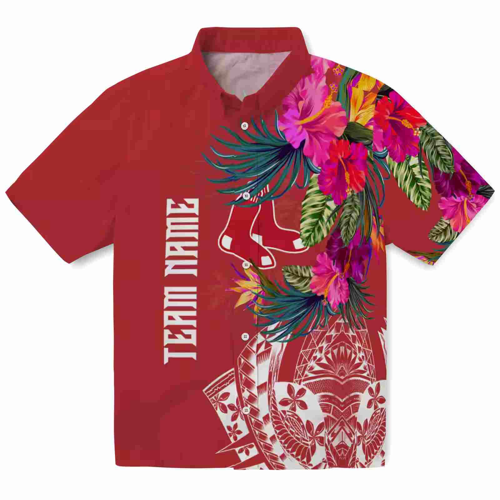 Boston Red Sox Floral Polynesian Red Hawaiian Shirt