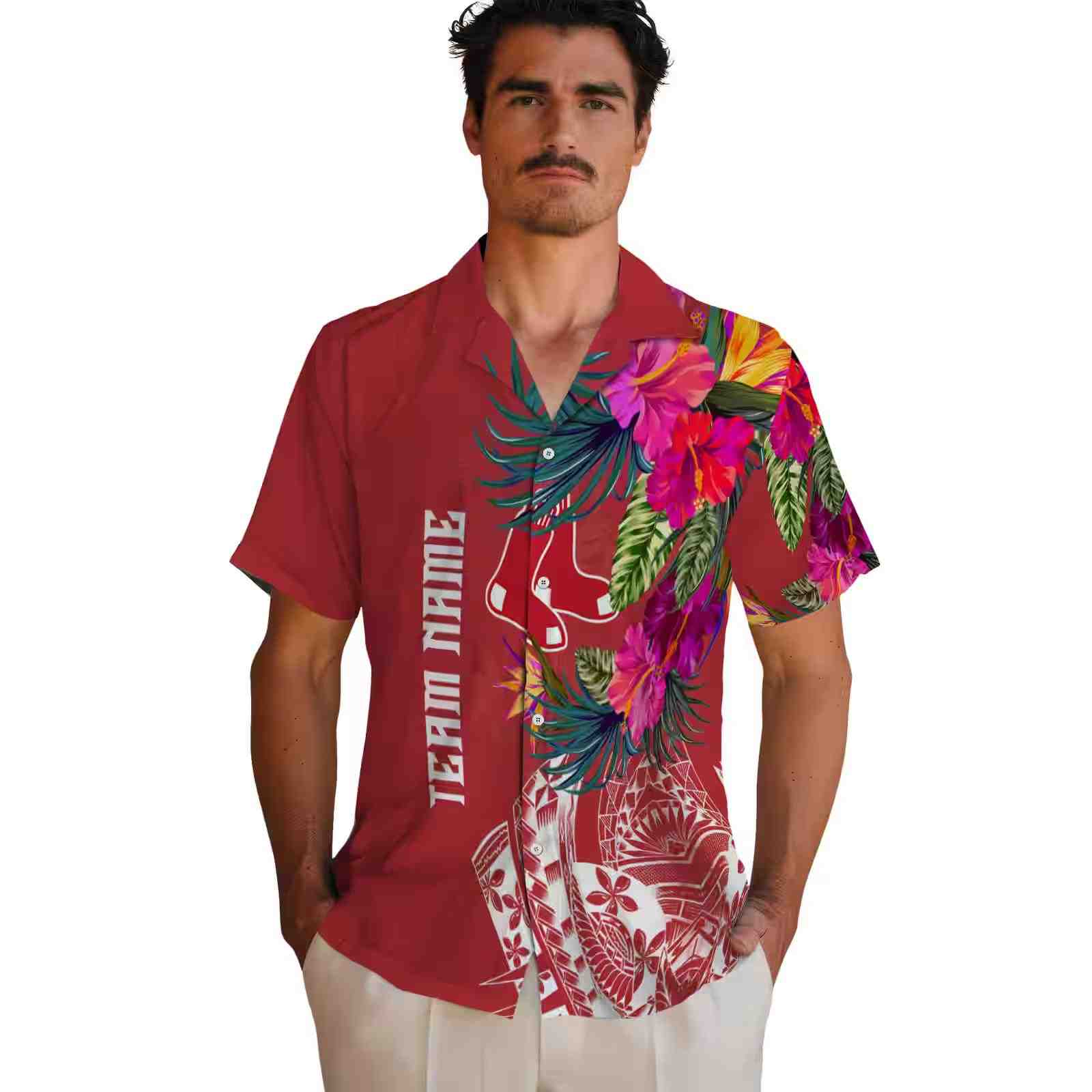 boston red sox floral polynesian red hawaiian shirt fashion forward