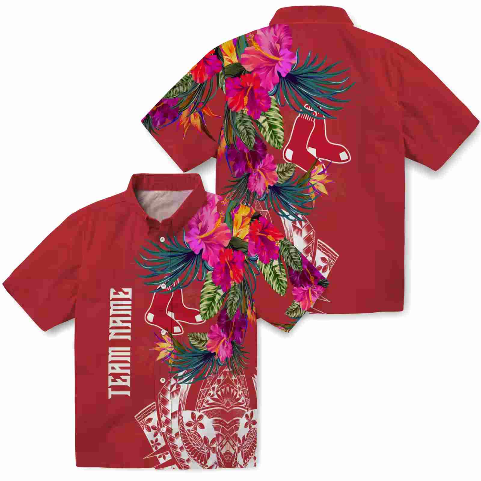 boston red sox floral polynesian red hawaiian shirt high quality