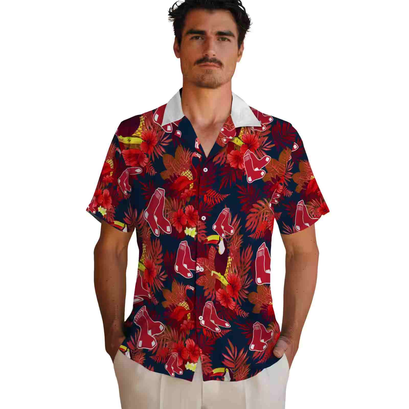 boston red sox floral toucan red hawaiian shirt fashion forward