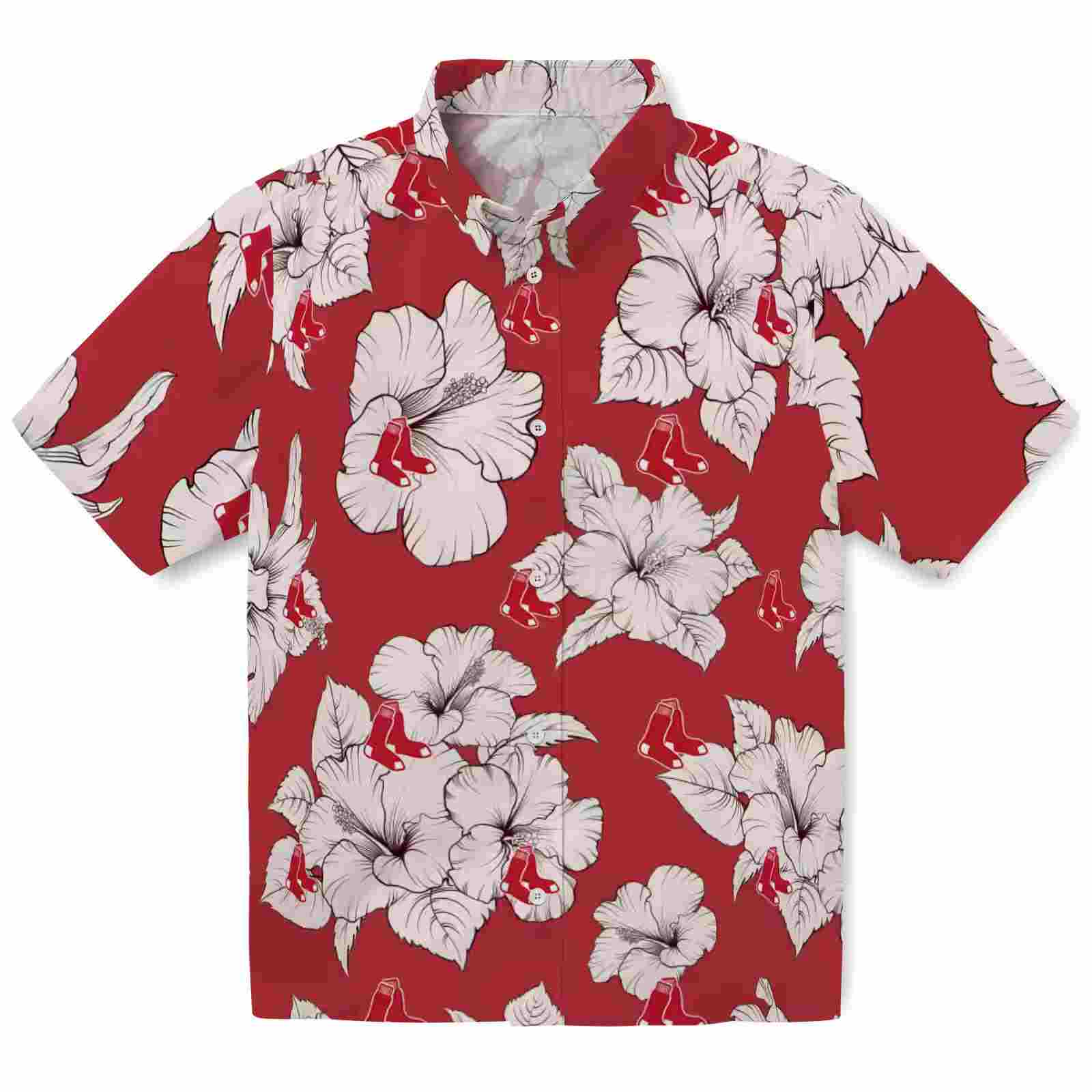 Boston Red Sox Hibiscus Blooms Red White Hawaiian Shirt