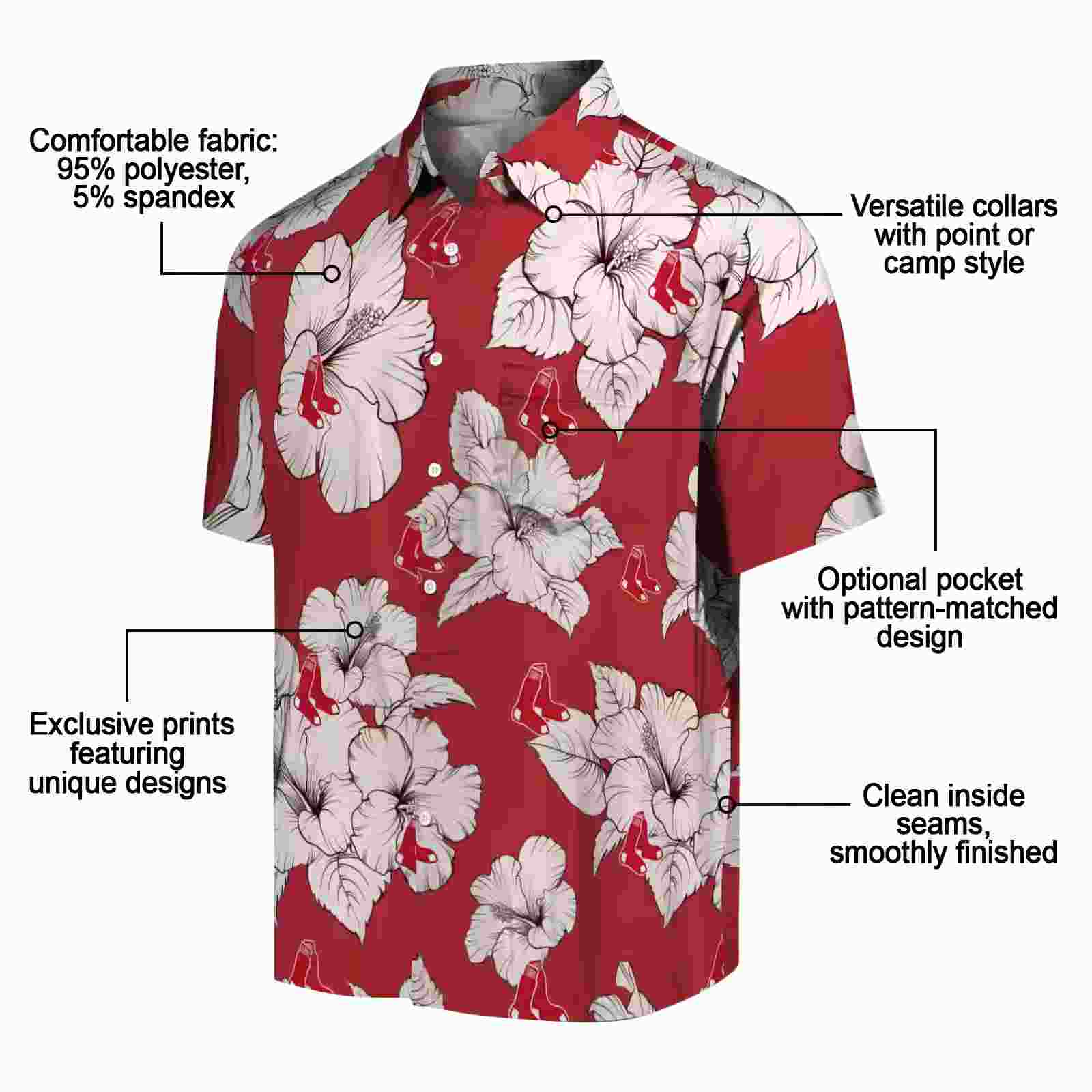 boston red sox hibiscus blooms red white hawaiian shirt new arrival