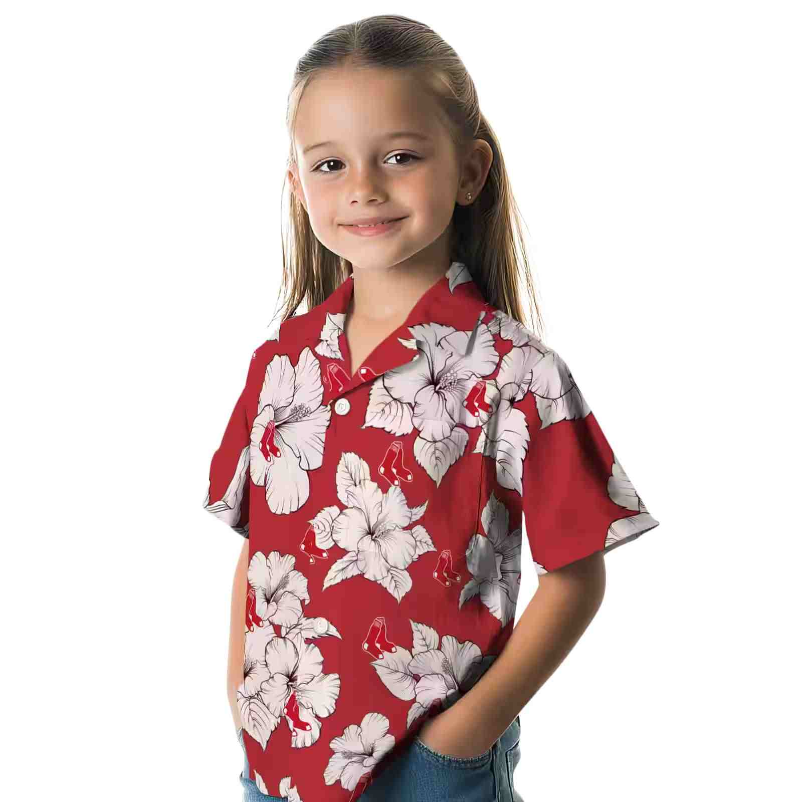 boston red sox hibiscus blooms red white hawaiian shirt premium grade