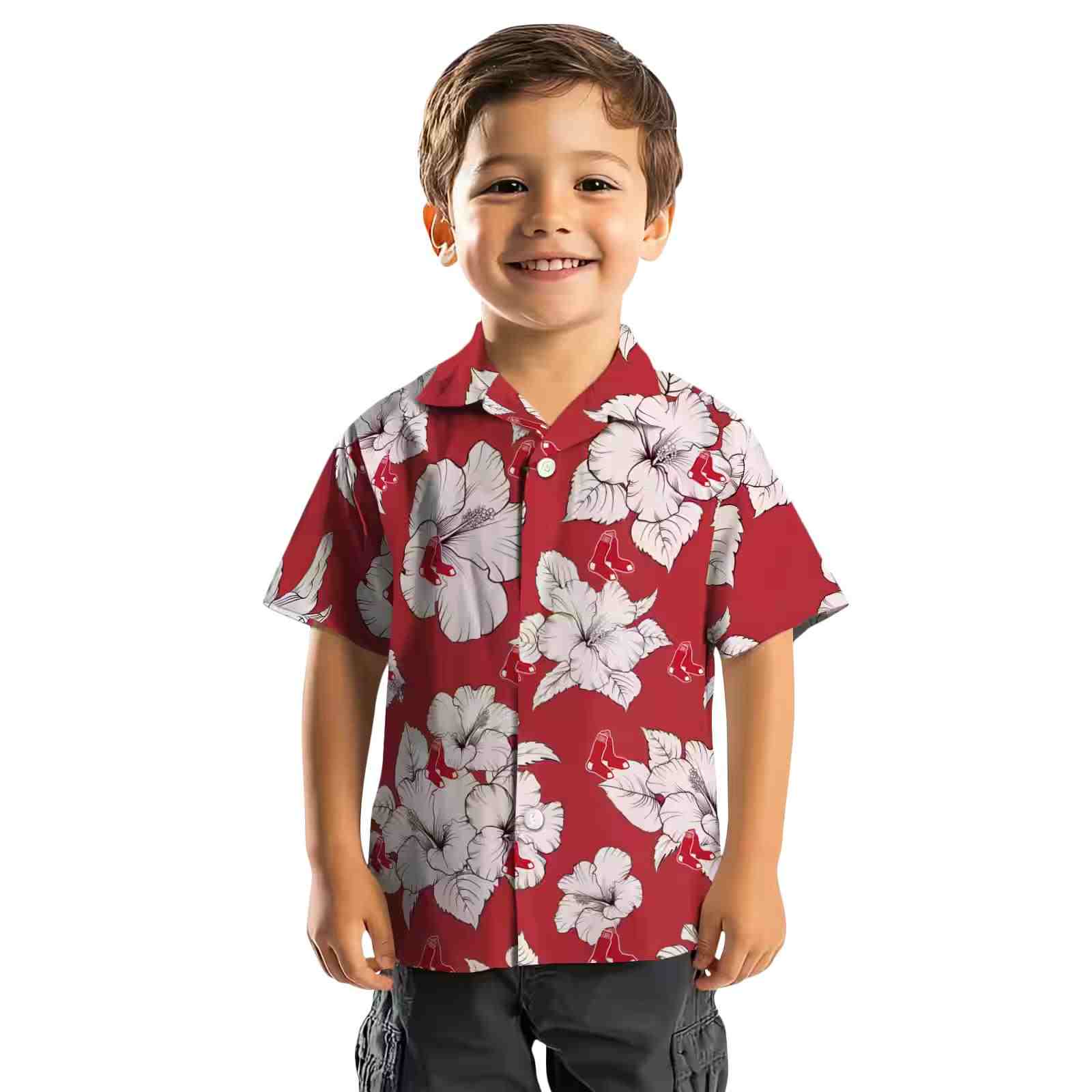 boston red sox hibiscus blooms red white hawaiian shirt top rated