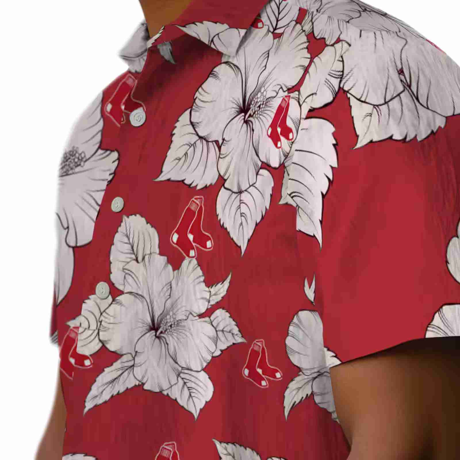 boston red sox hibiscus blooms red white hawaiian shirt trendy