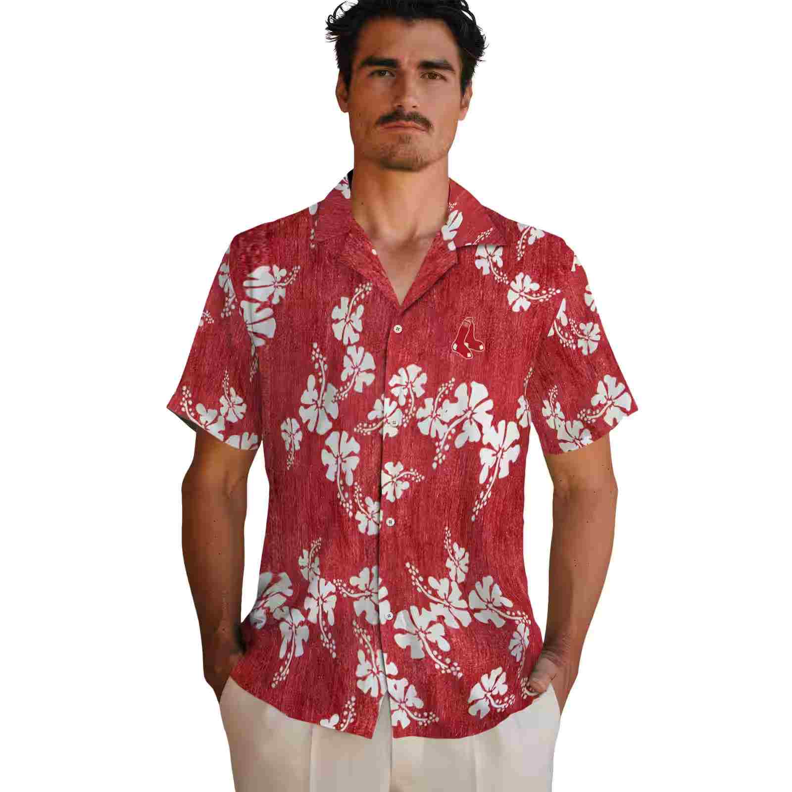 boston red sox hibiscus clusters red hawaiian shirt fashion forward