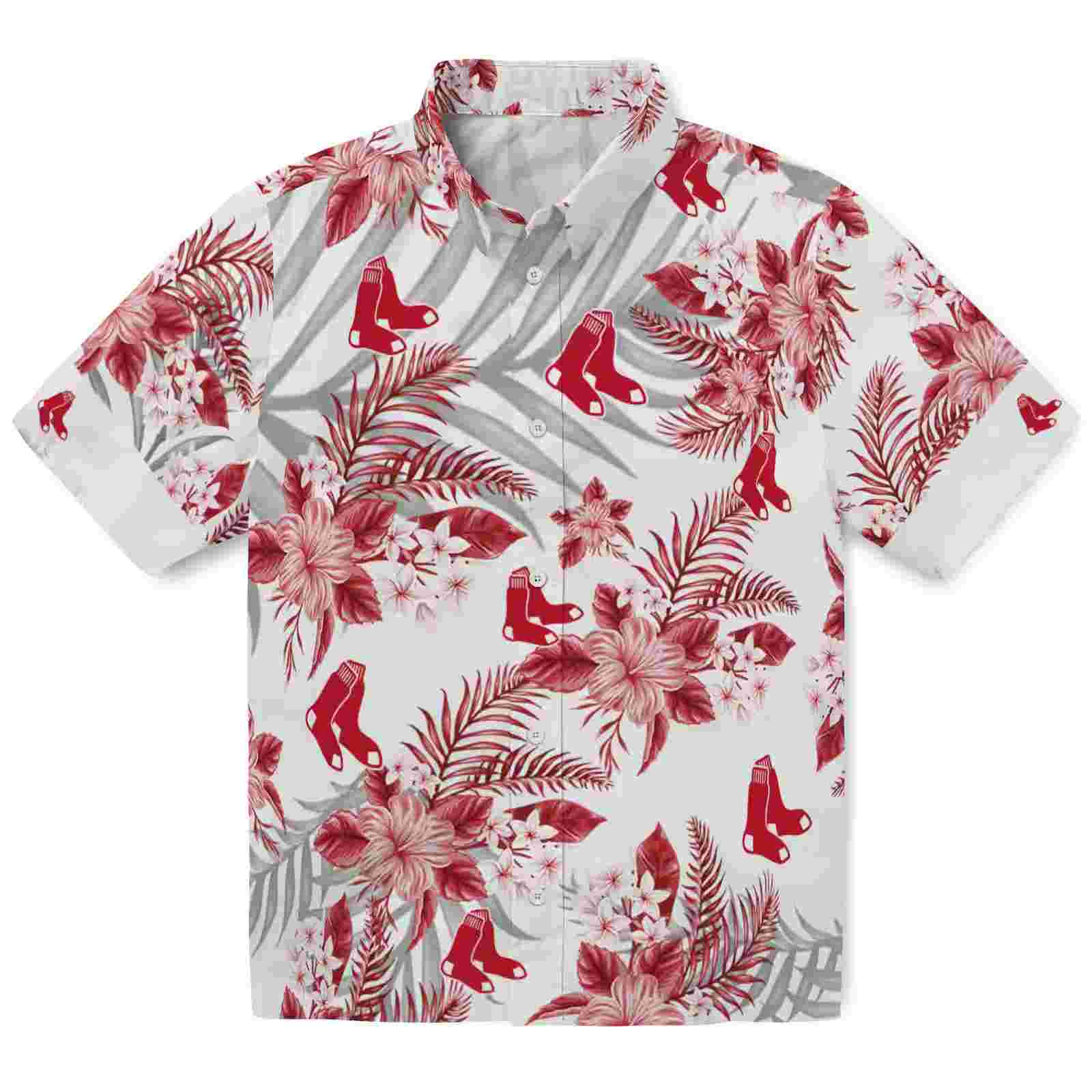 Boston Red Sox Hibiscus Palm Leaves Red White Hawaiian Shirt