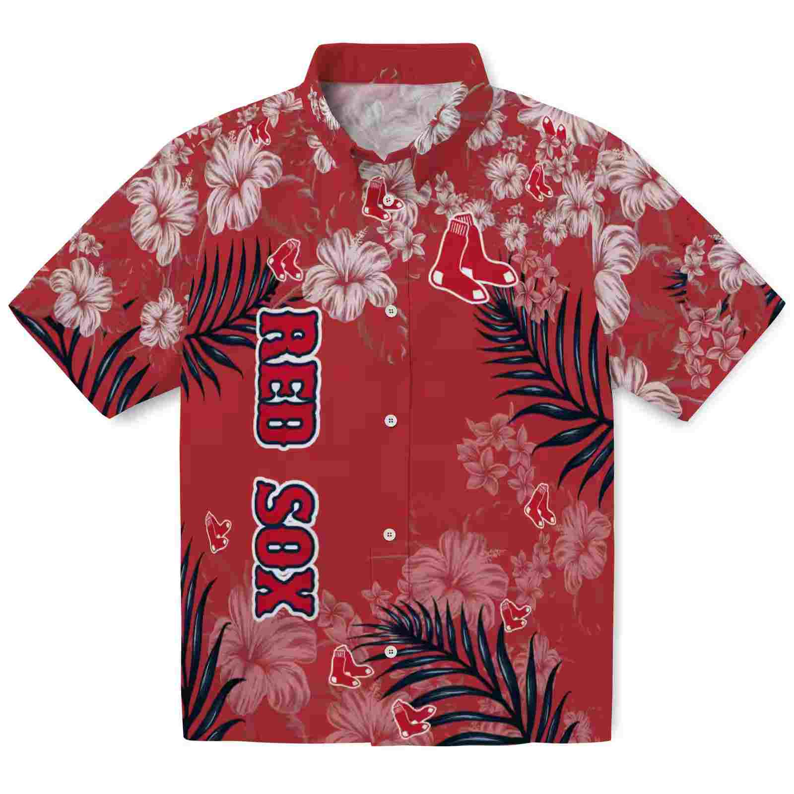 Boston Red Sox Hibiscus Print Red Hawaiian Shirt