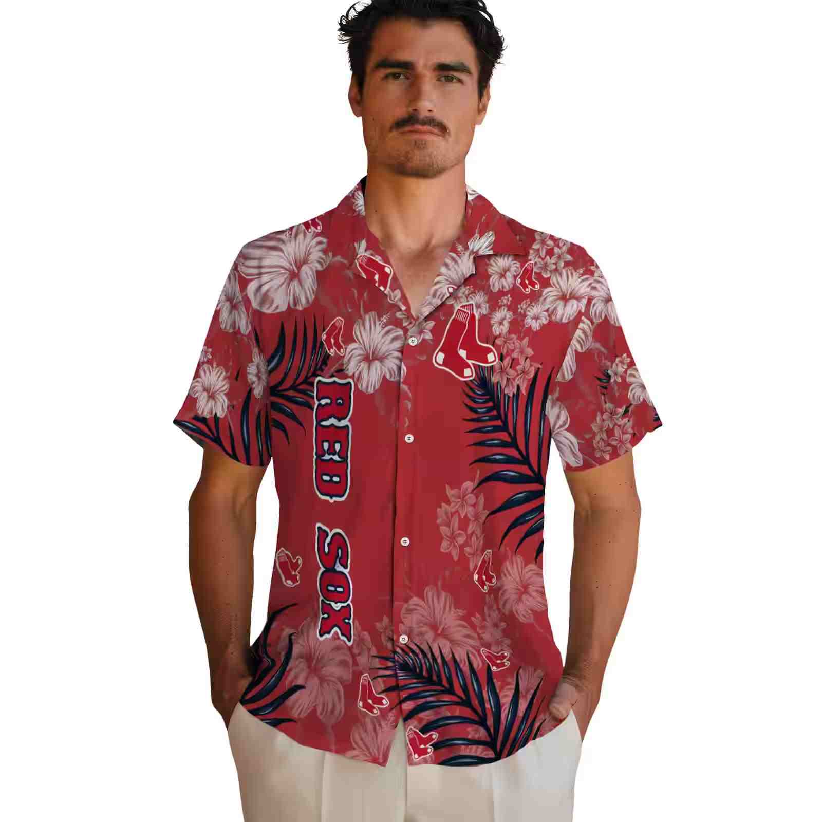 boston red sox hibiscus print red hawaiian shirt fashion forward