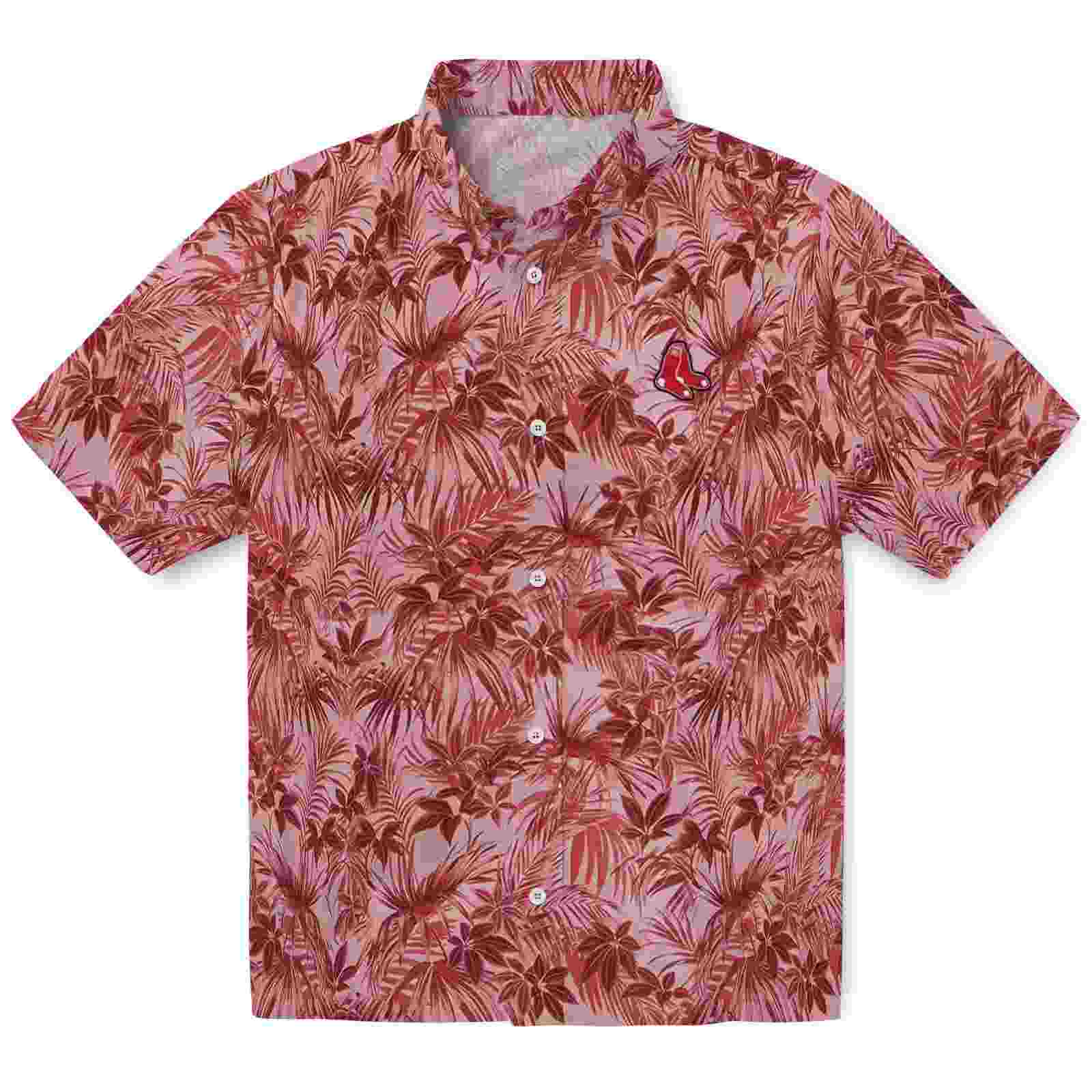 Boston Red Sox Leafy Pattern Red Hawaiian Shirt