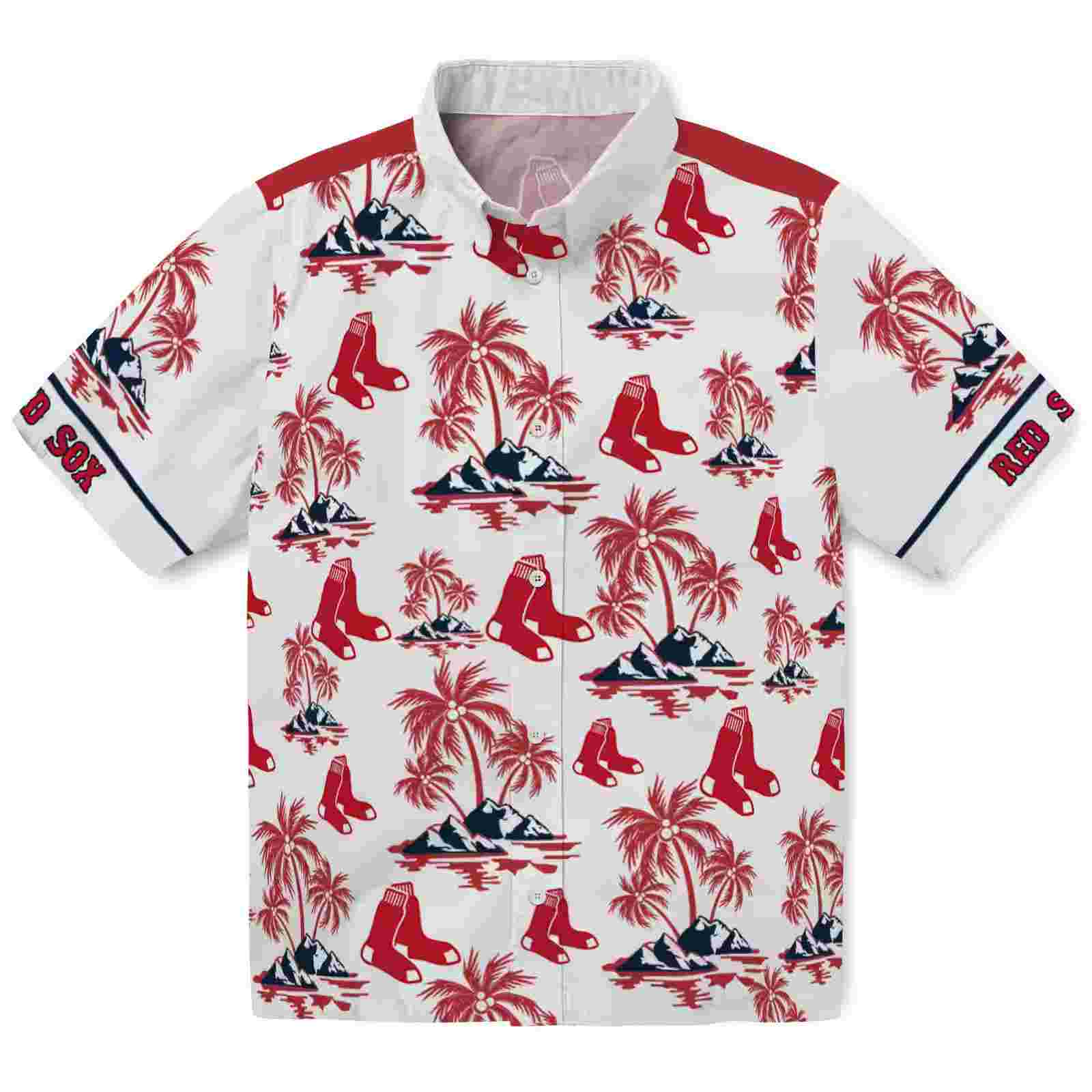 Boston Red Sox Palm Island Print Red White Hawaiian Shirt