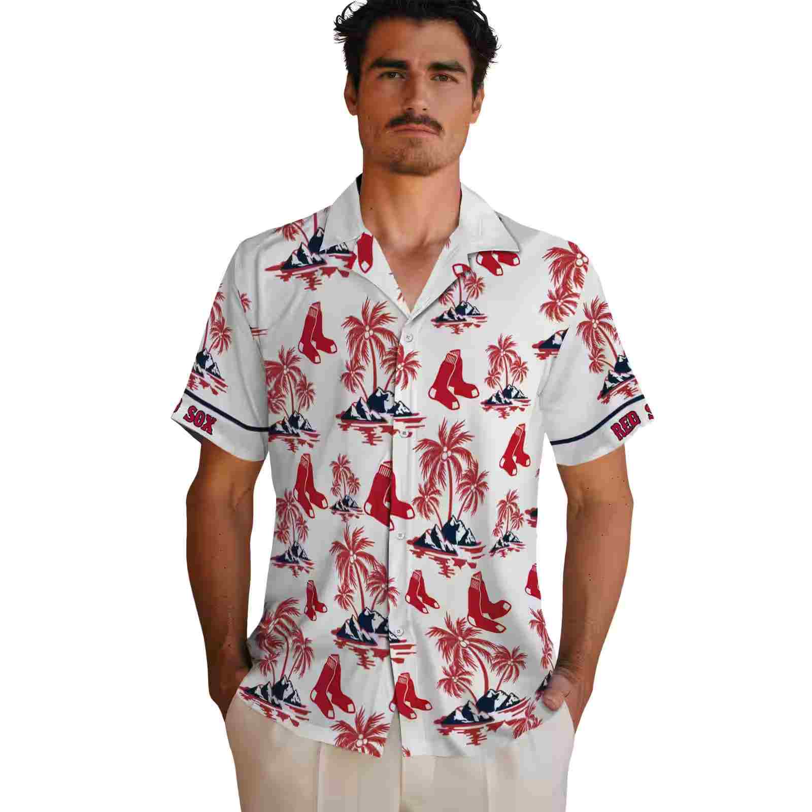 boston red sox palm island print red white hawaiian shirt fashion forward