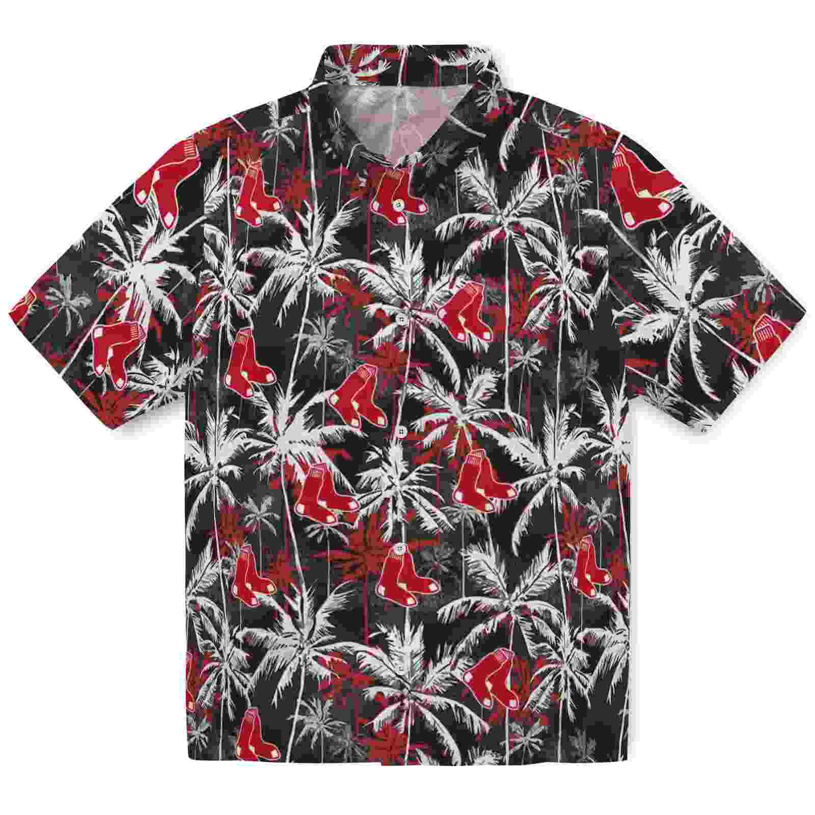 Boston Red Sox Palm Pattern Red Black Hawaiian Shirt