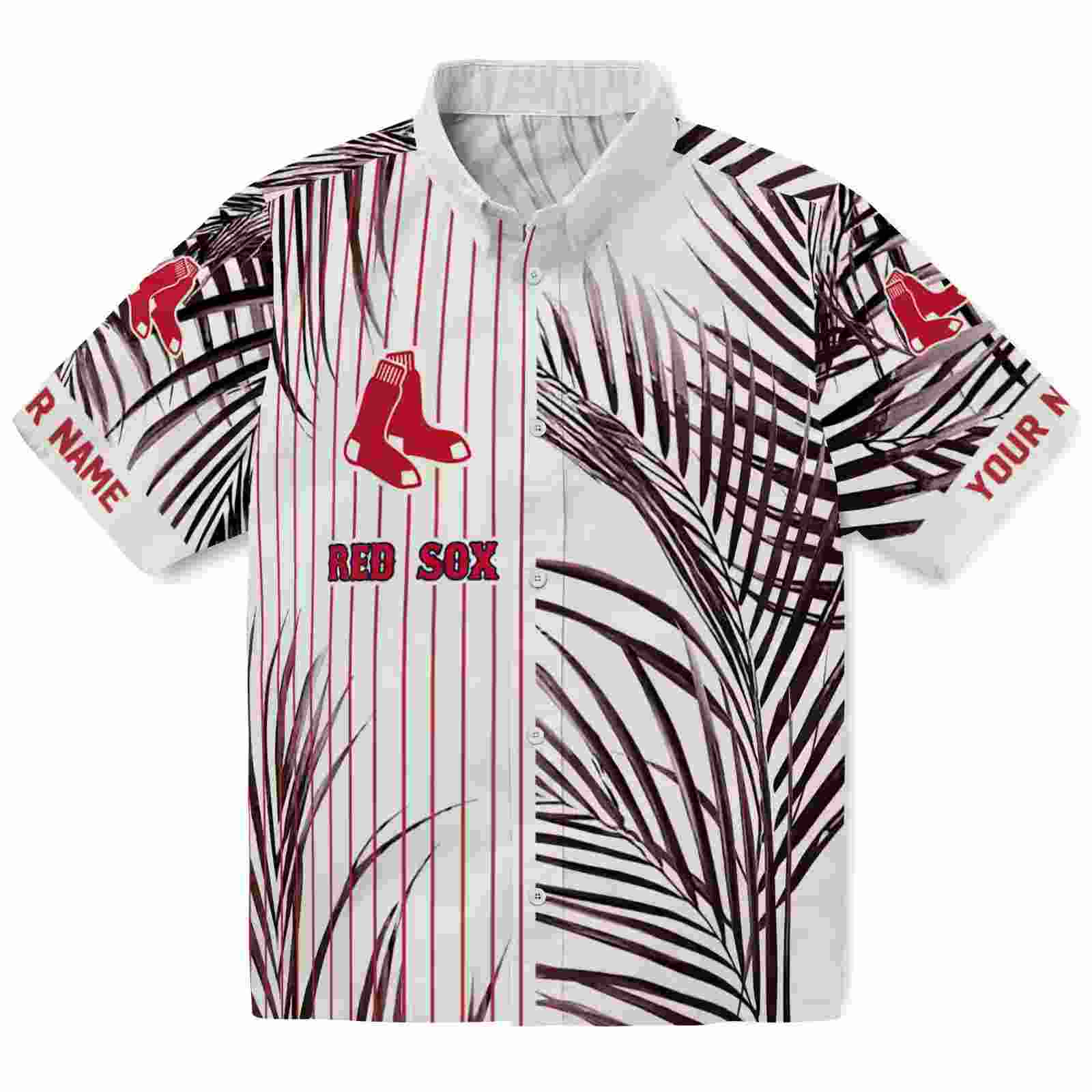 Boston Red Sox Palm Stripes Red Black White Hawaiian Shirt