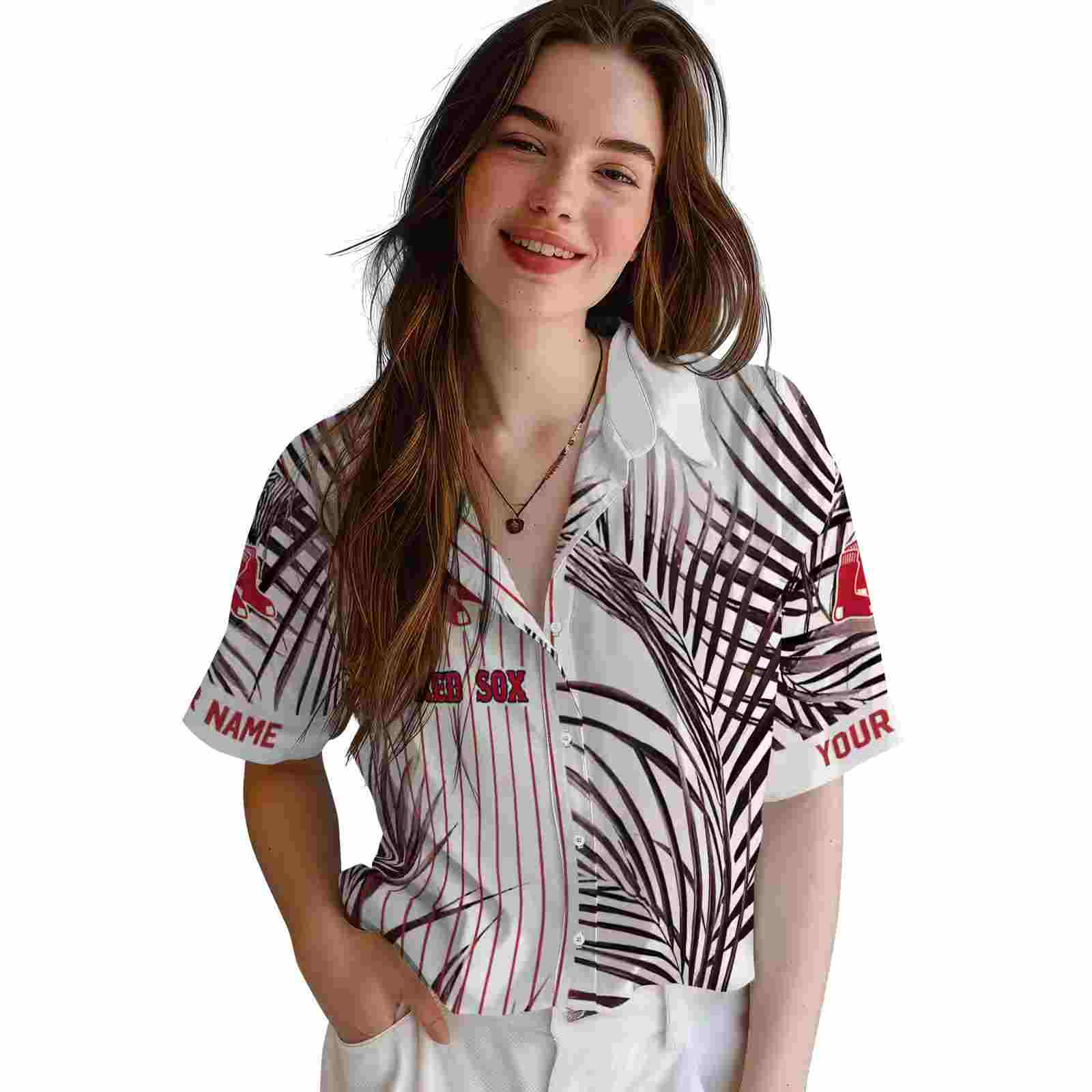 boston red sox palm stripes red black white hawaiian shirt latest model