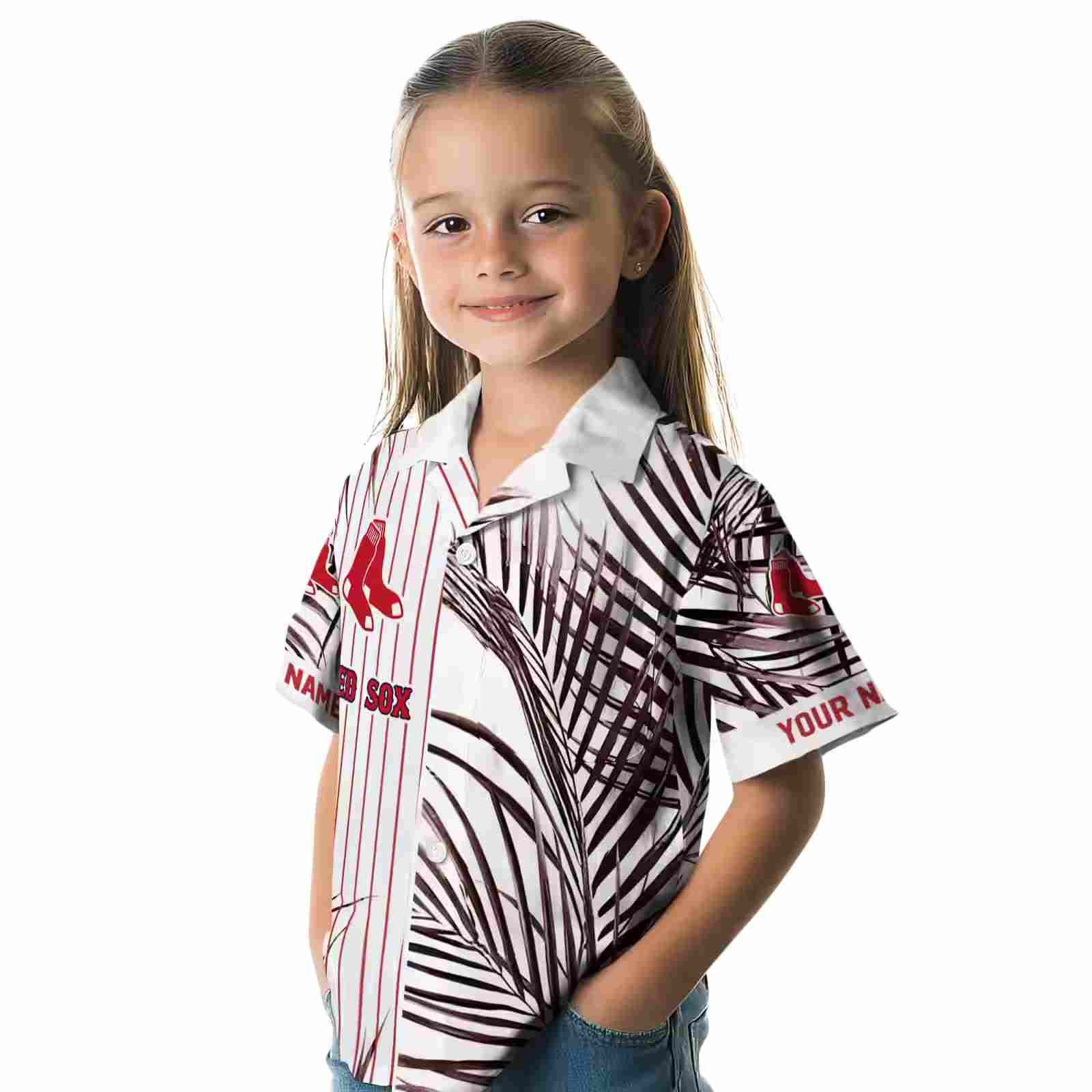 boston red sox palm stripes red black white hawaiian shirt premium grade