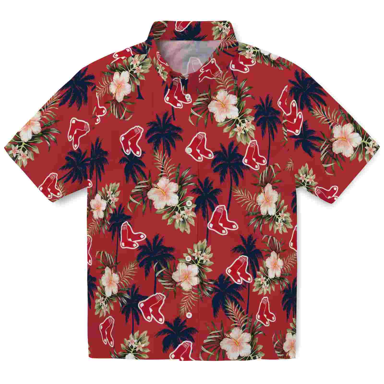 Boston Red Sox Palm Tree Flower Red Hawaiian Shirt