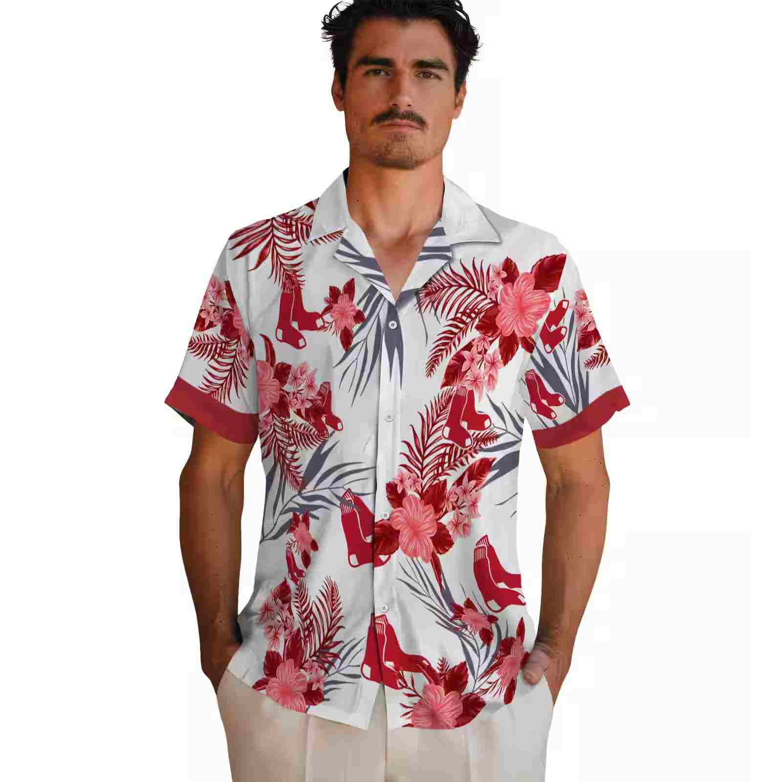 boston red sox patriotic hibiscus design red white hawaiian shirt fashion forward