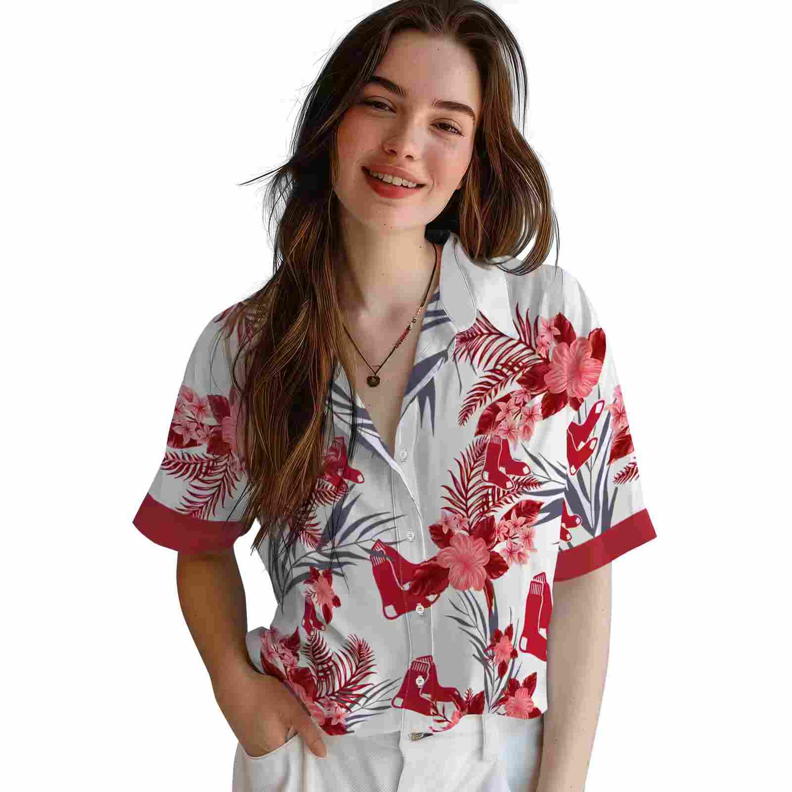 boston red sox patriotic hibiscus design red white hawaiian shirt latest model