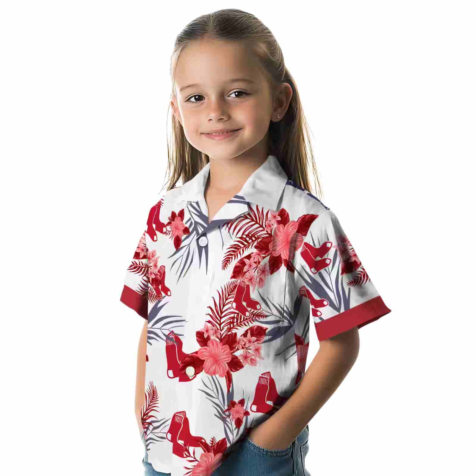 boston red sox patriotic hibiscus design red white hawaiian shirt premium grade