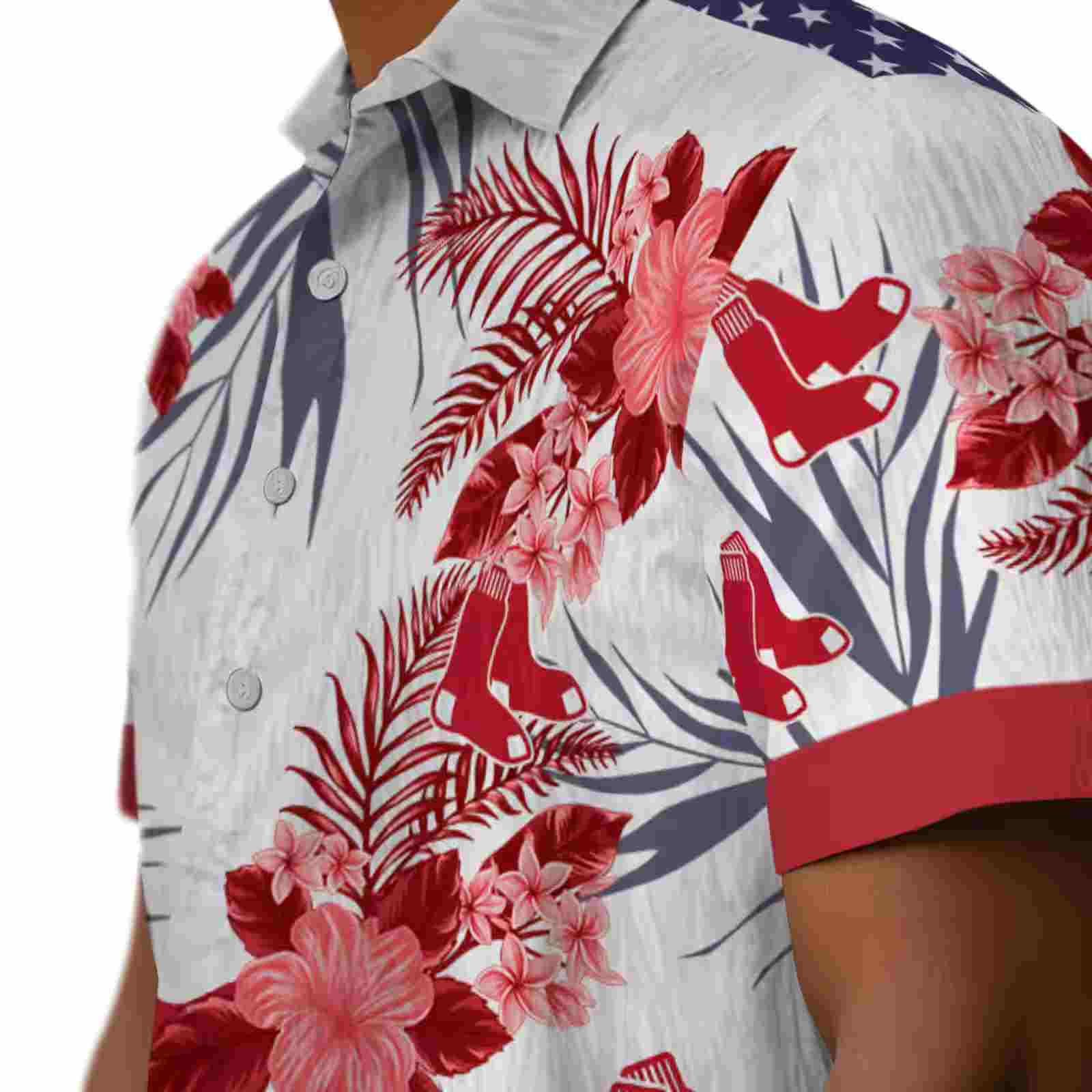 boston red sox patriotic hibiscus design red white hawaiian shirt trendy