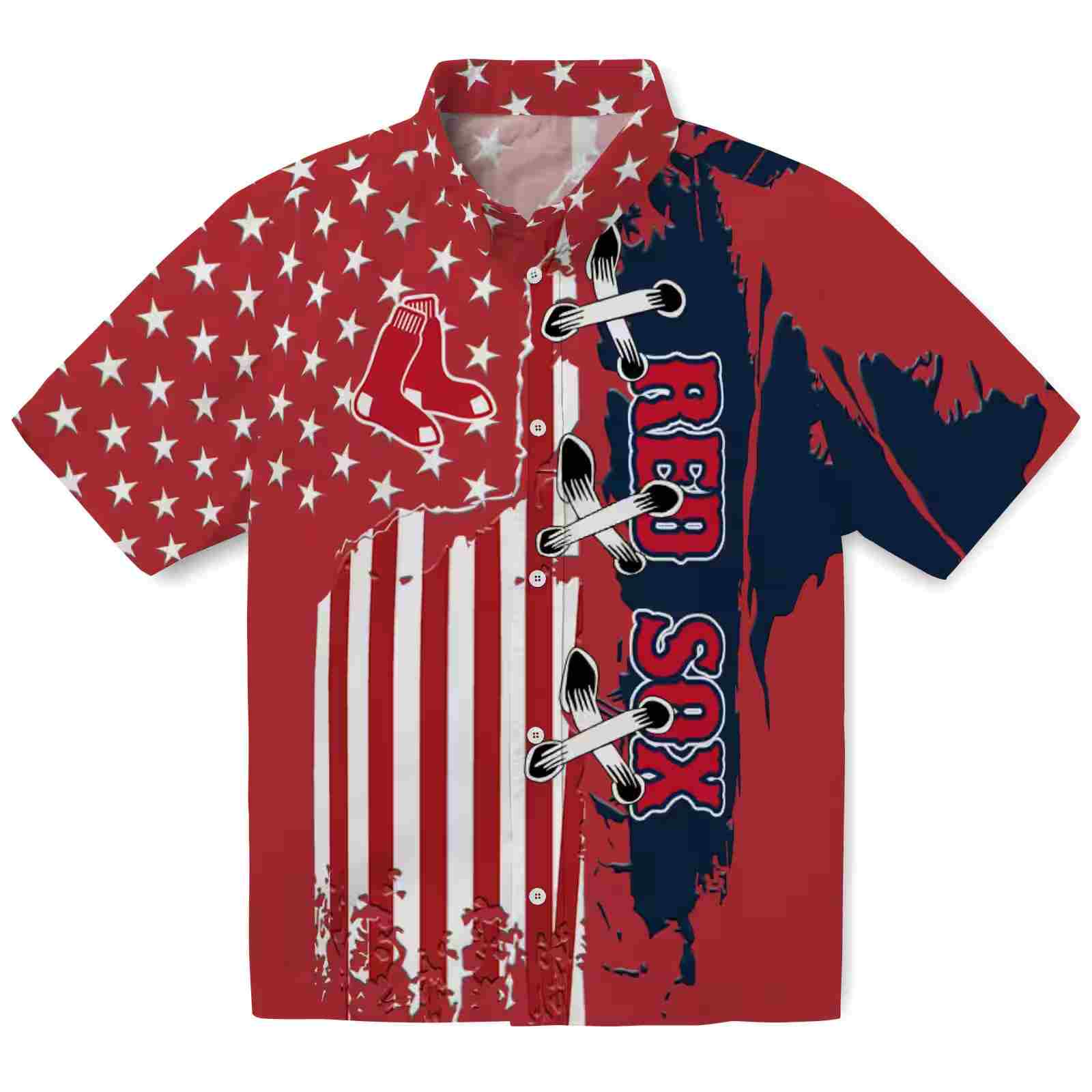 Boston Red Sox Stitched Flag Red Hawaiian Shirt