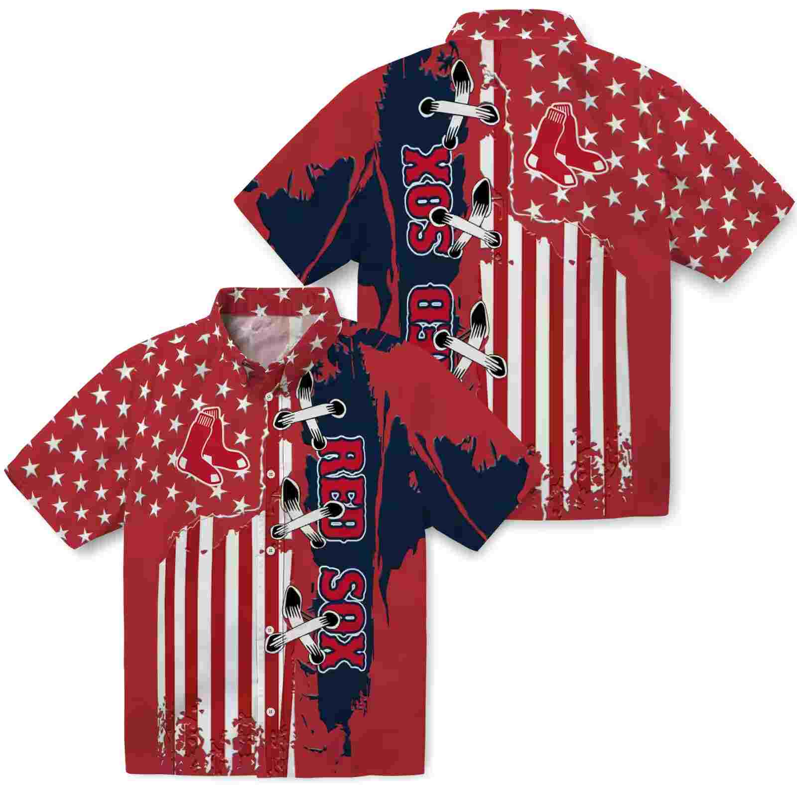 boston red sox stitched flag red hawaiian shirt high quality