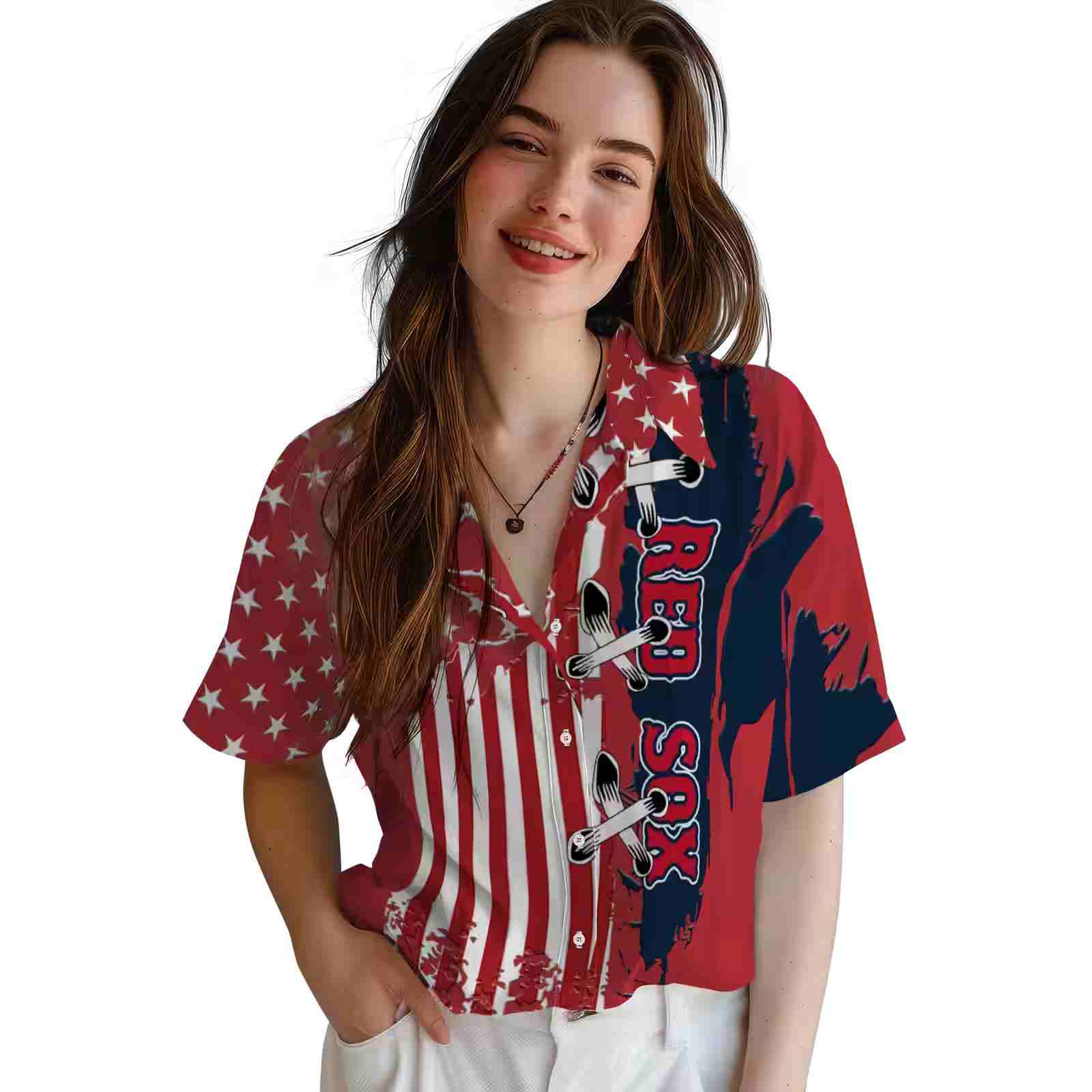 boston red sox stitched flag red hawaiian shirt latest model