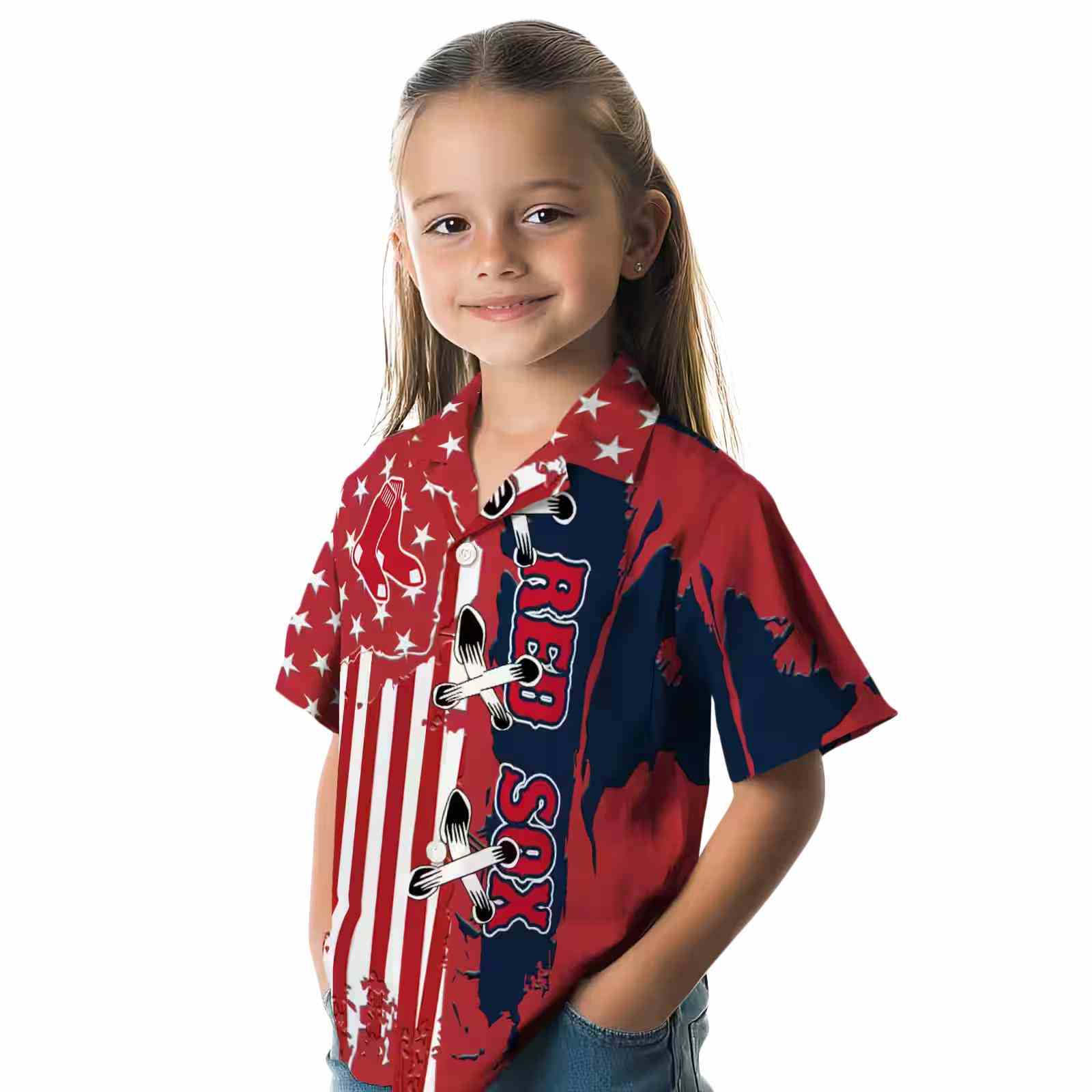 boston red sox stitched flag red hawaiian shirt premium grade