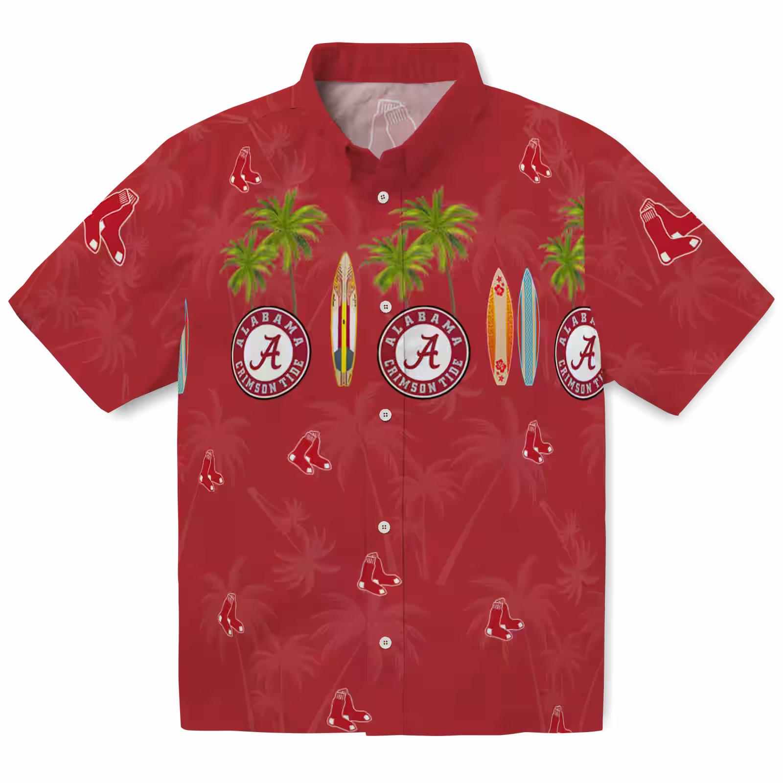 Boston Red Sox Surfboard Palm Red Hawaiian Shirt