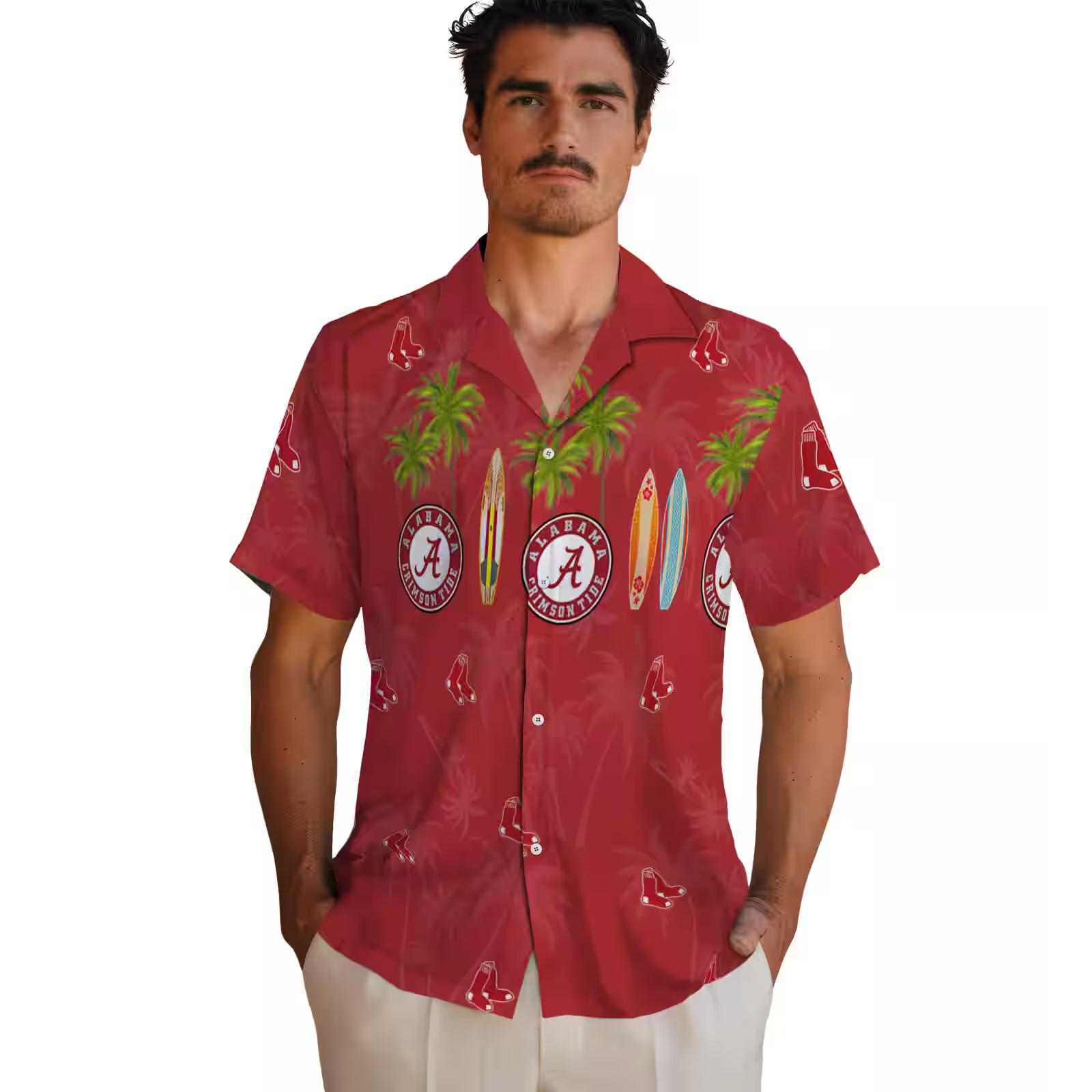 boston red sox surfboard palm red hawaiian shirt fashion forward