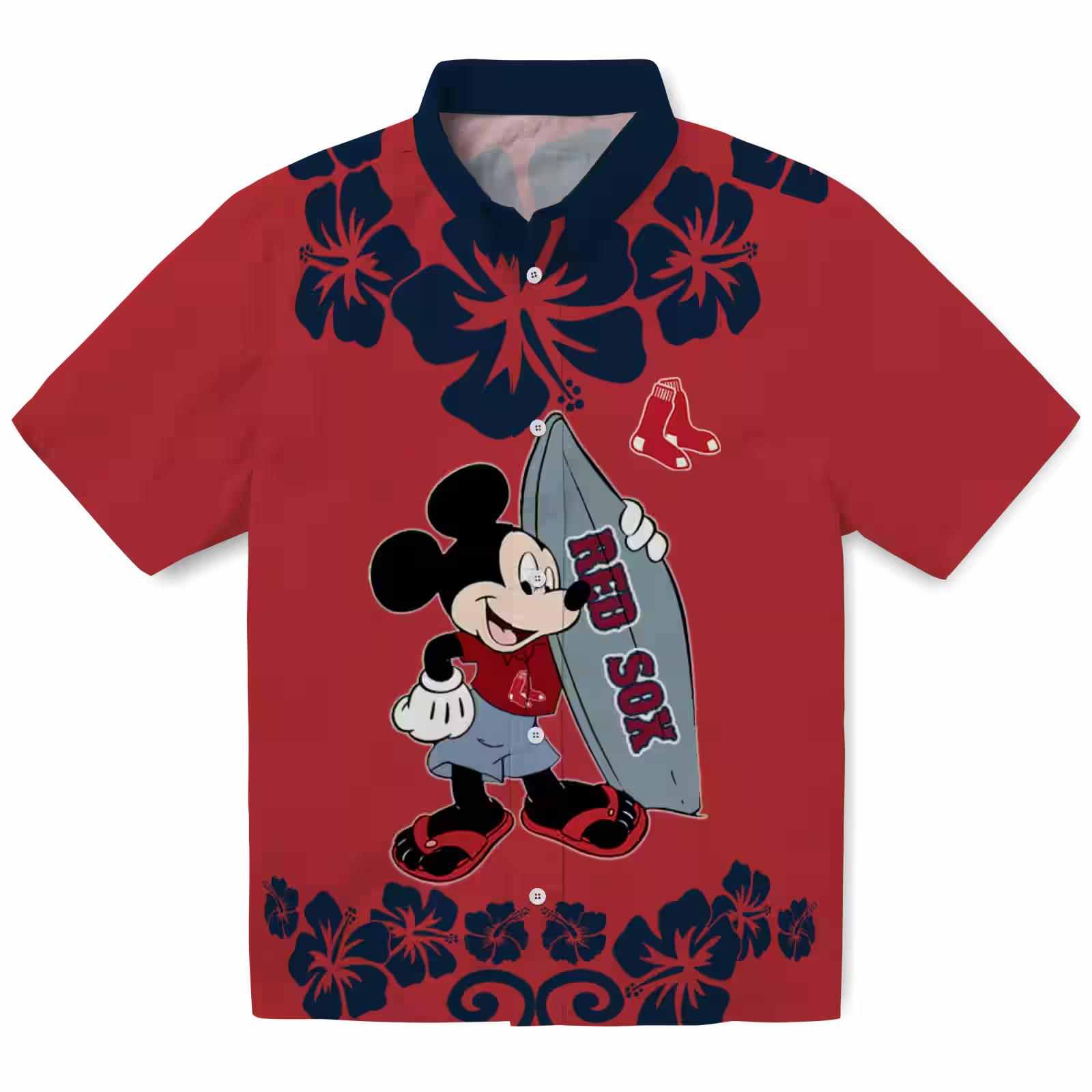 Boston Red Sox Surfing Mickey Red Hawaiian Shirt